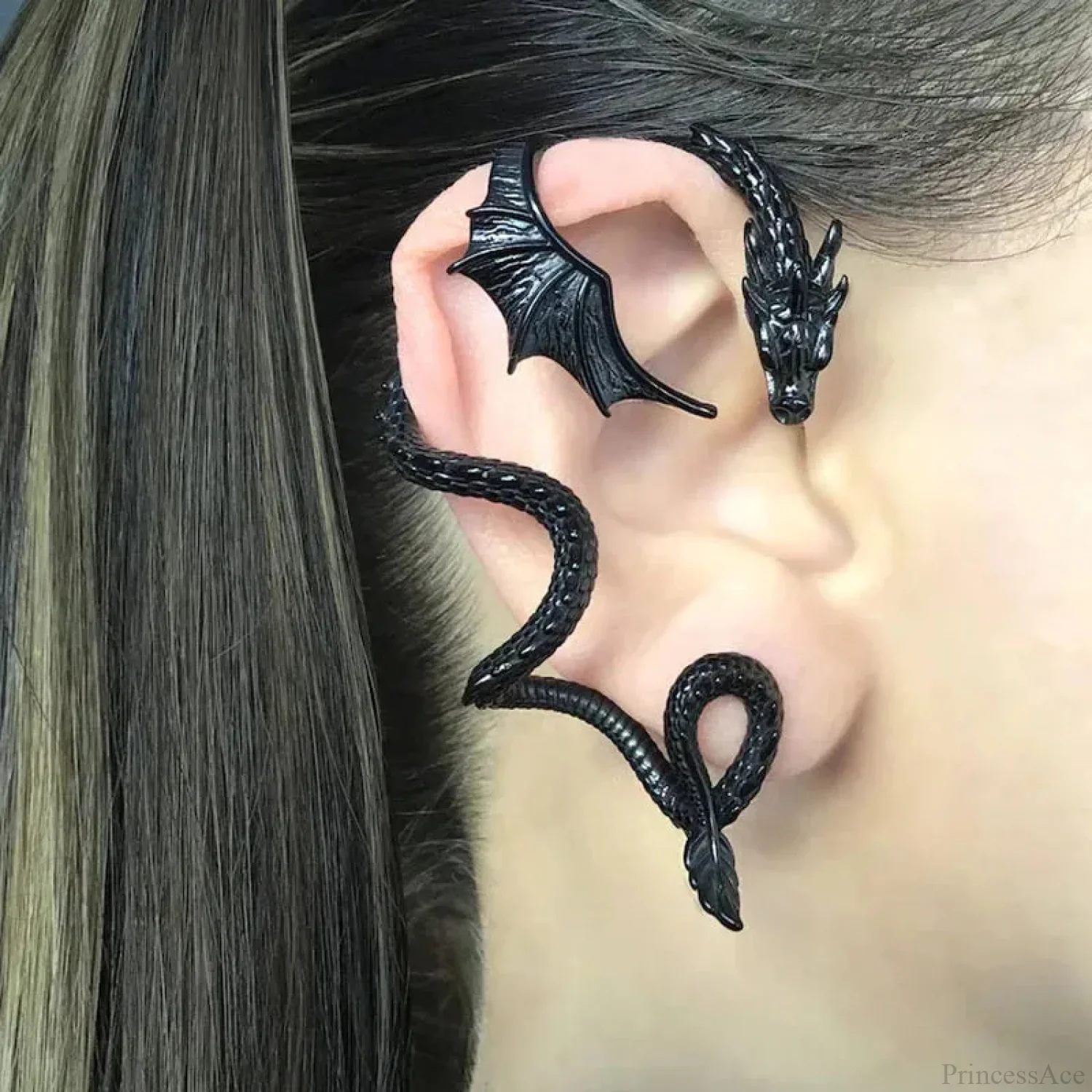 Dark Dragon Envelop Vintage Creature Post Earring - Image 2