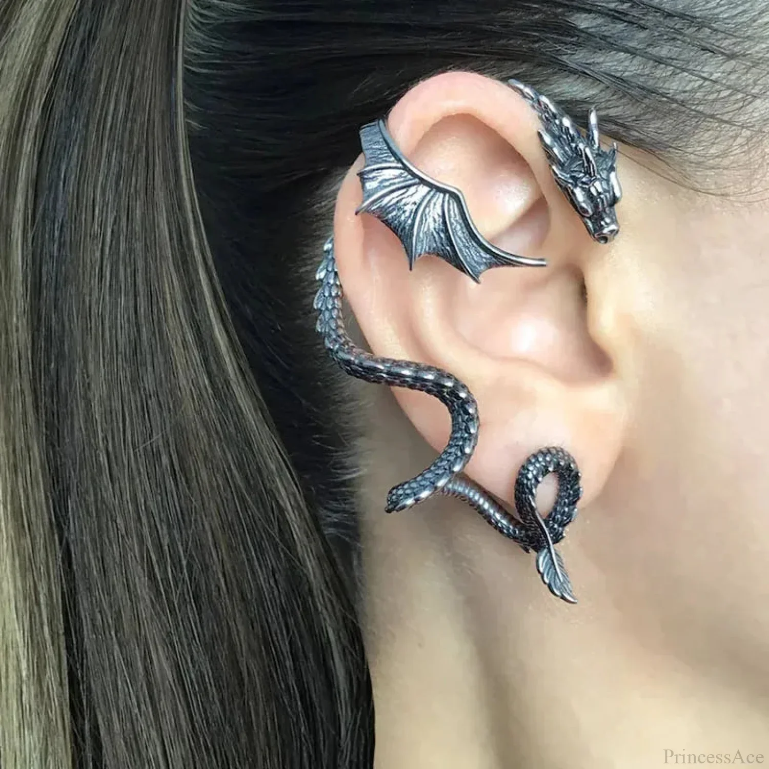 Dark Dragon Envelop Vintage Creature Post Earring - Image 3
