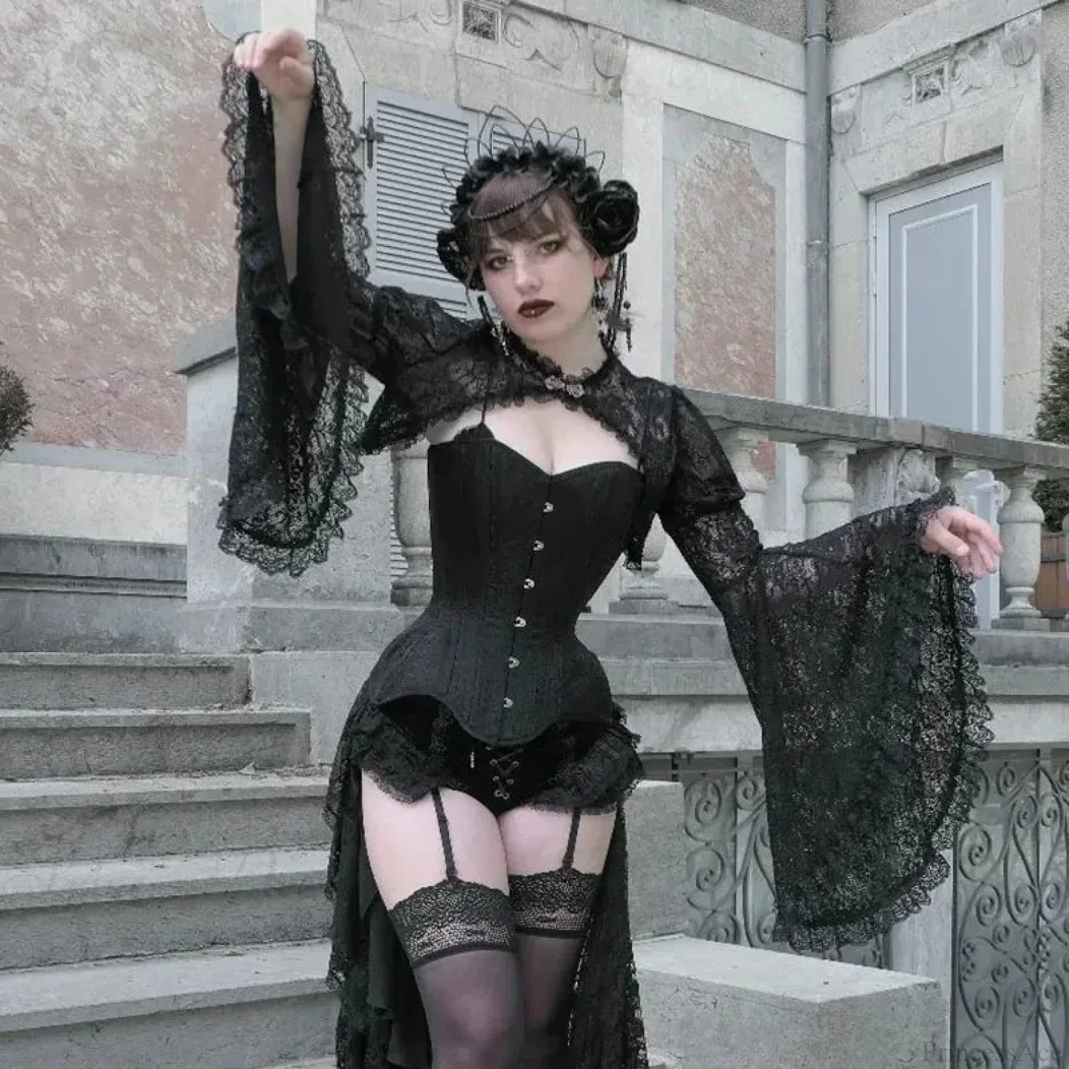 Dark Flared Sleeve Silk Blouse - Image 2