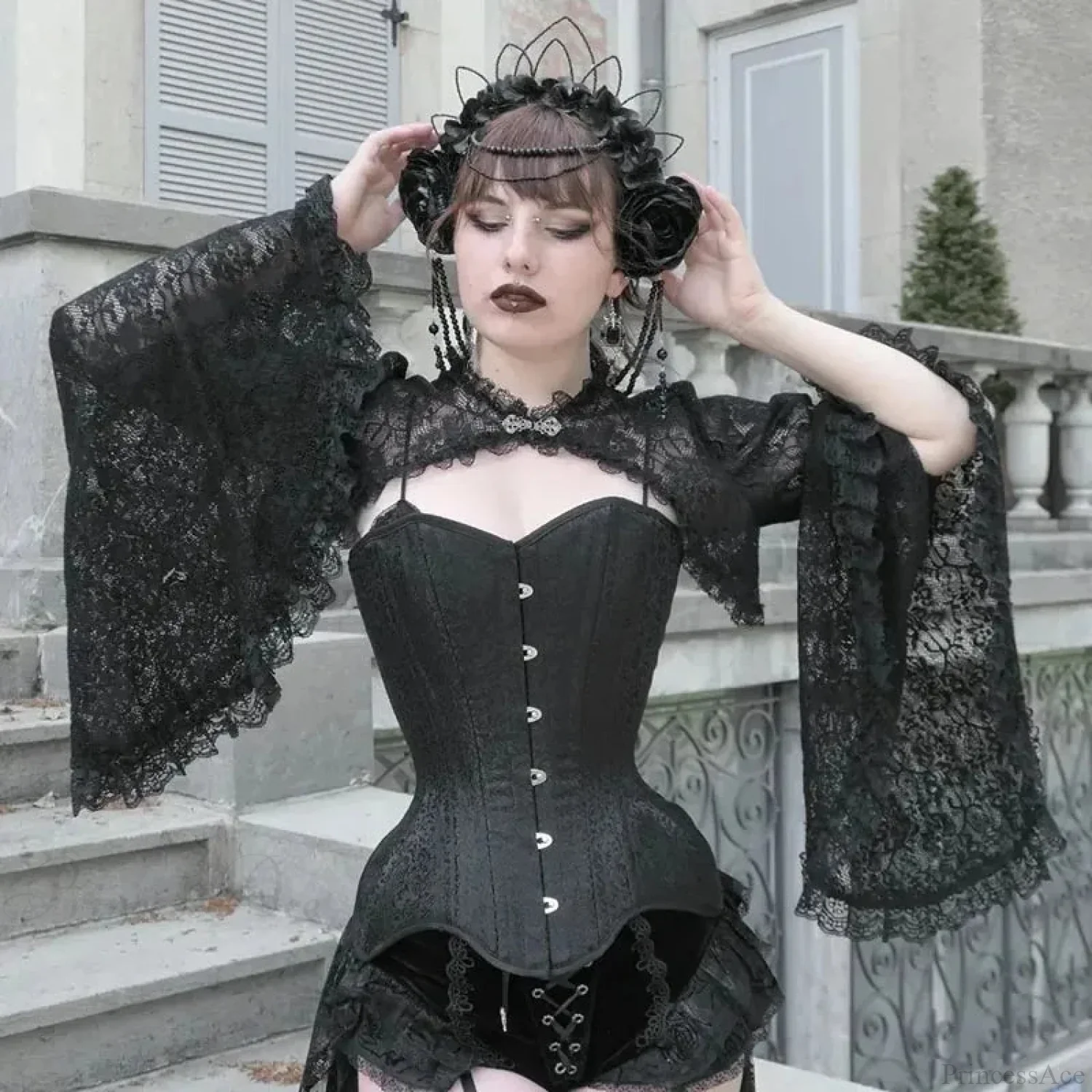 Dark Flared Sleeve Silk Blouse - Image 5