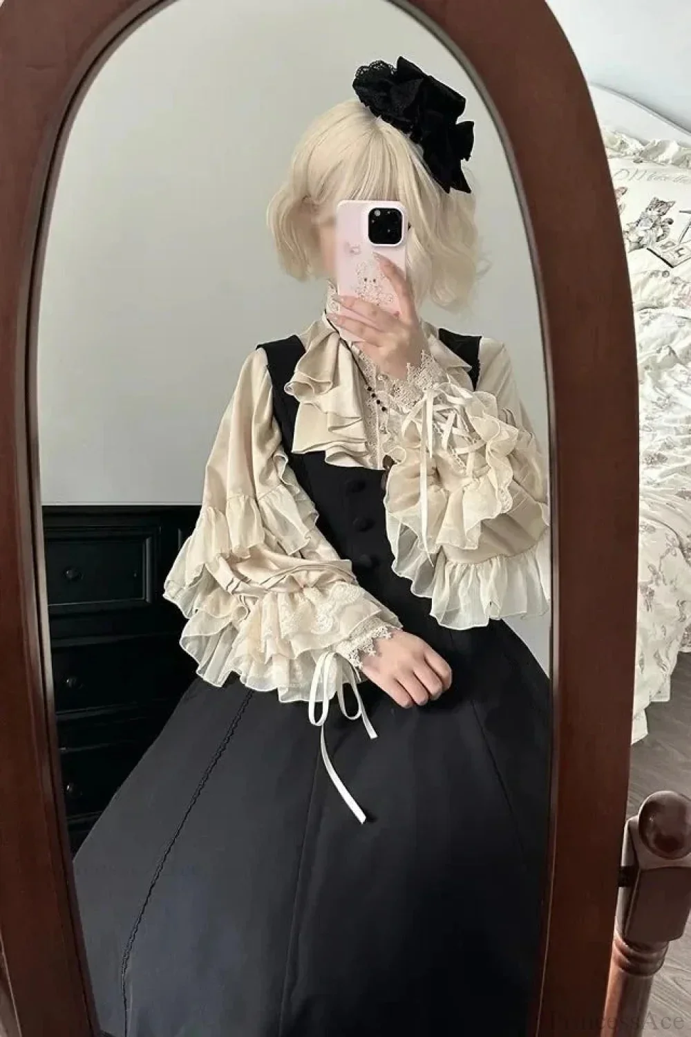 Dark Frill Batwing Sleeve Top - Image 3