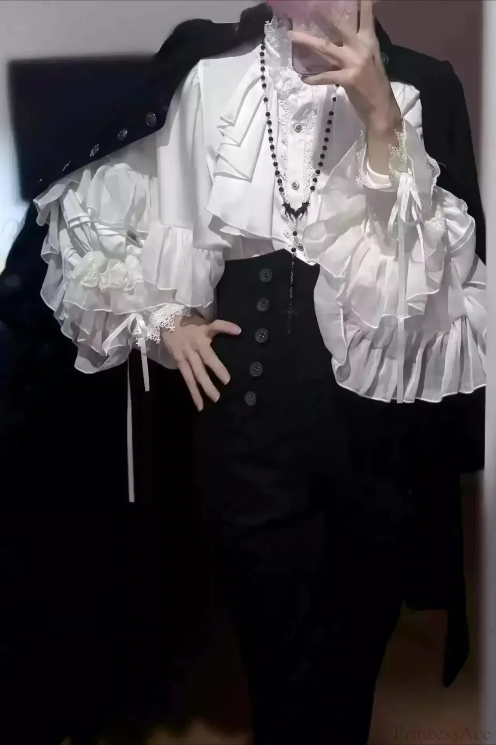 Dark Frill Batwing Sleeve Top - Image 6