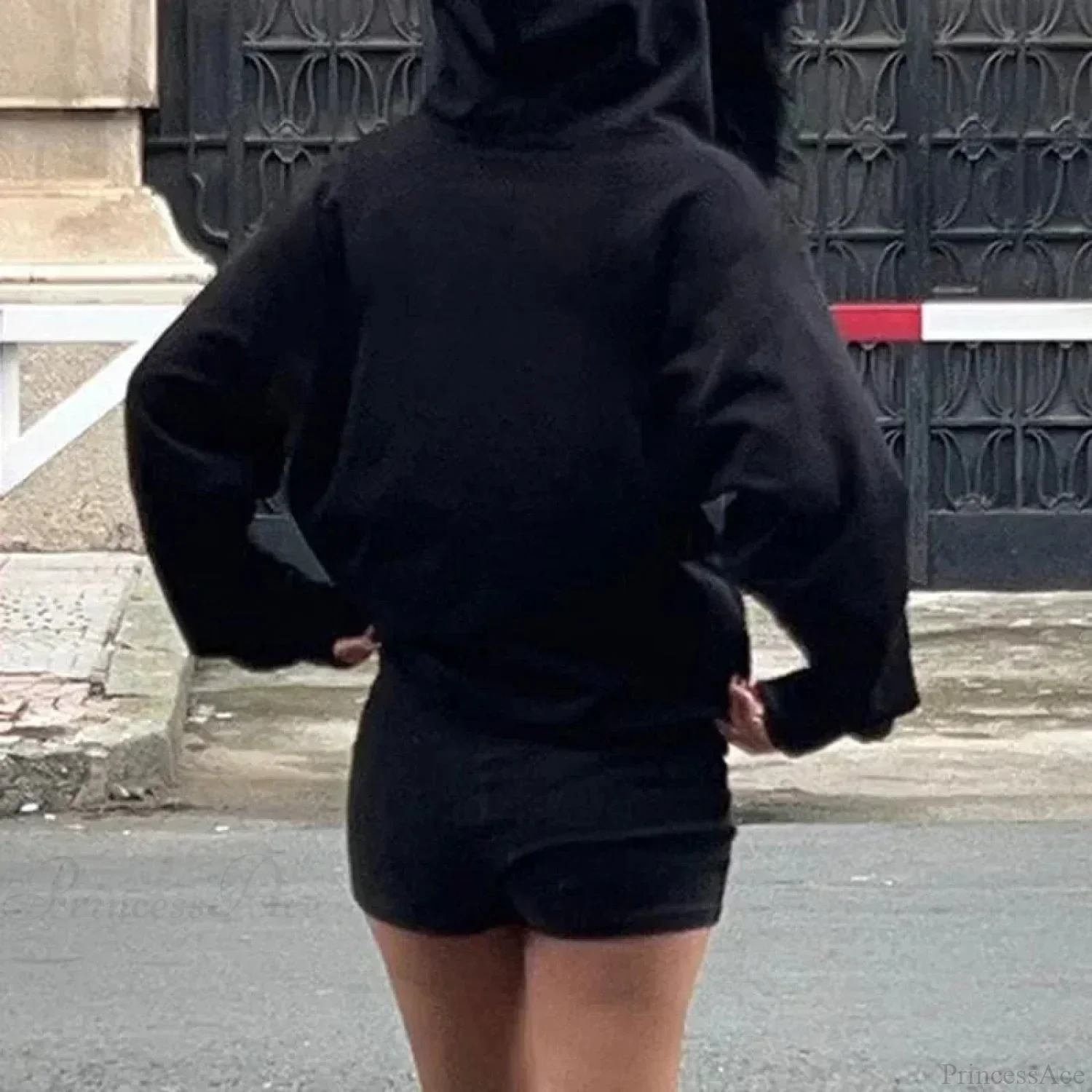 Dark Furry Collar Zip Hoodie - Image 2