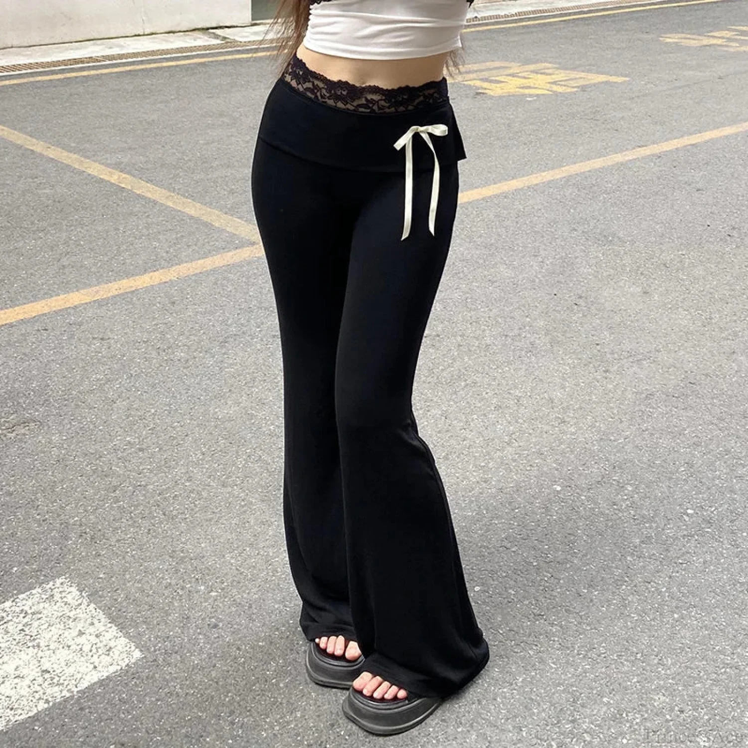 Dark Gothic Slim Lace Flared Pant - Image 2