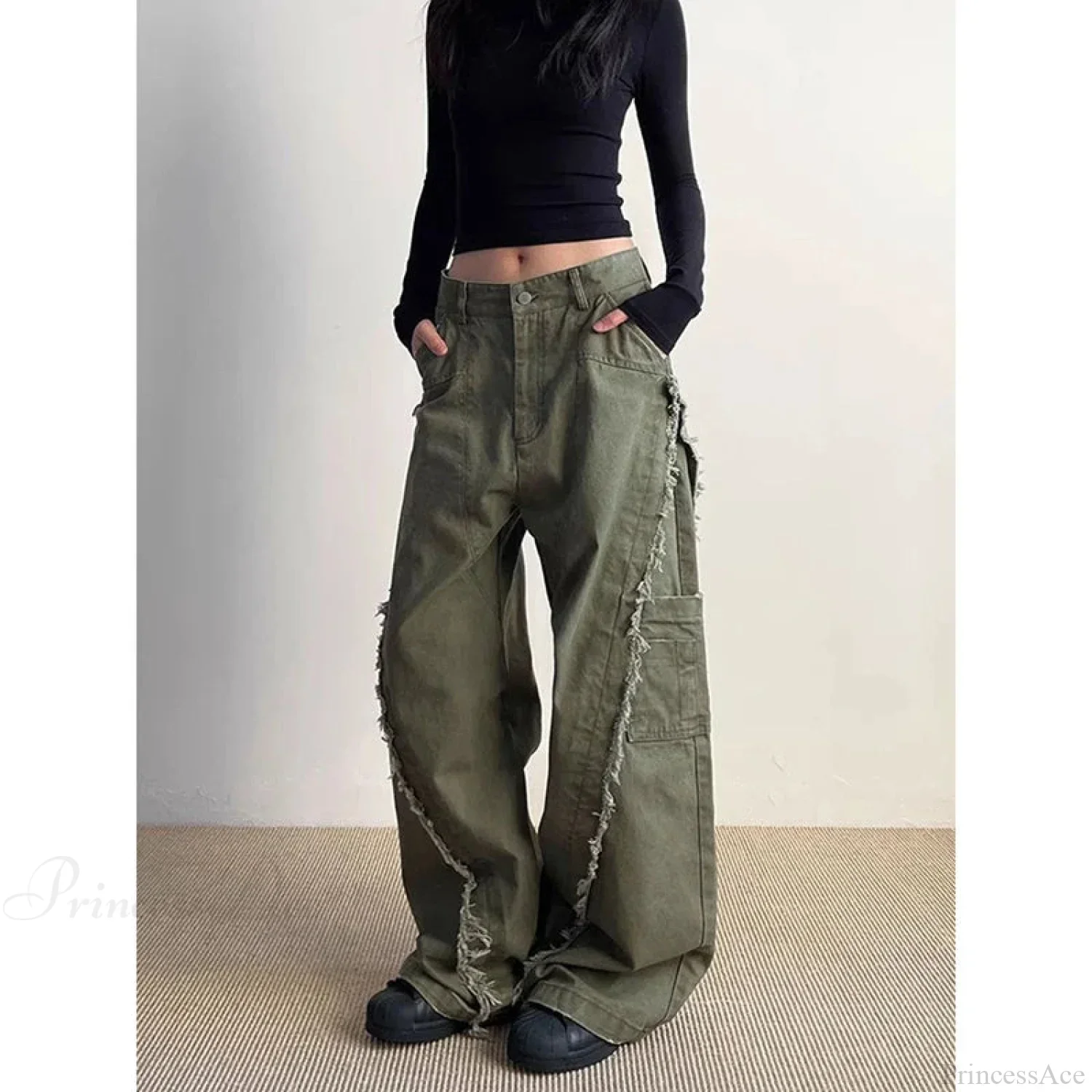 Dark Green Loose Denim Trouser - Image 2