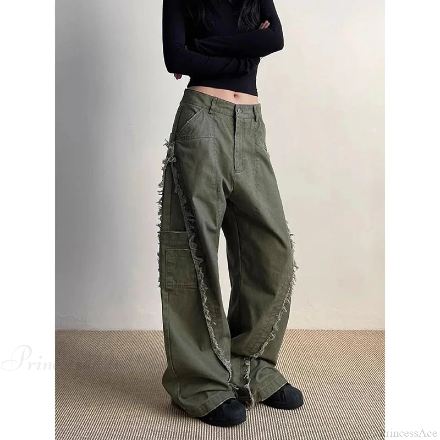 Dark Green Loose Denim Trouser - Image 3