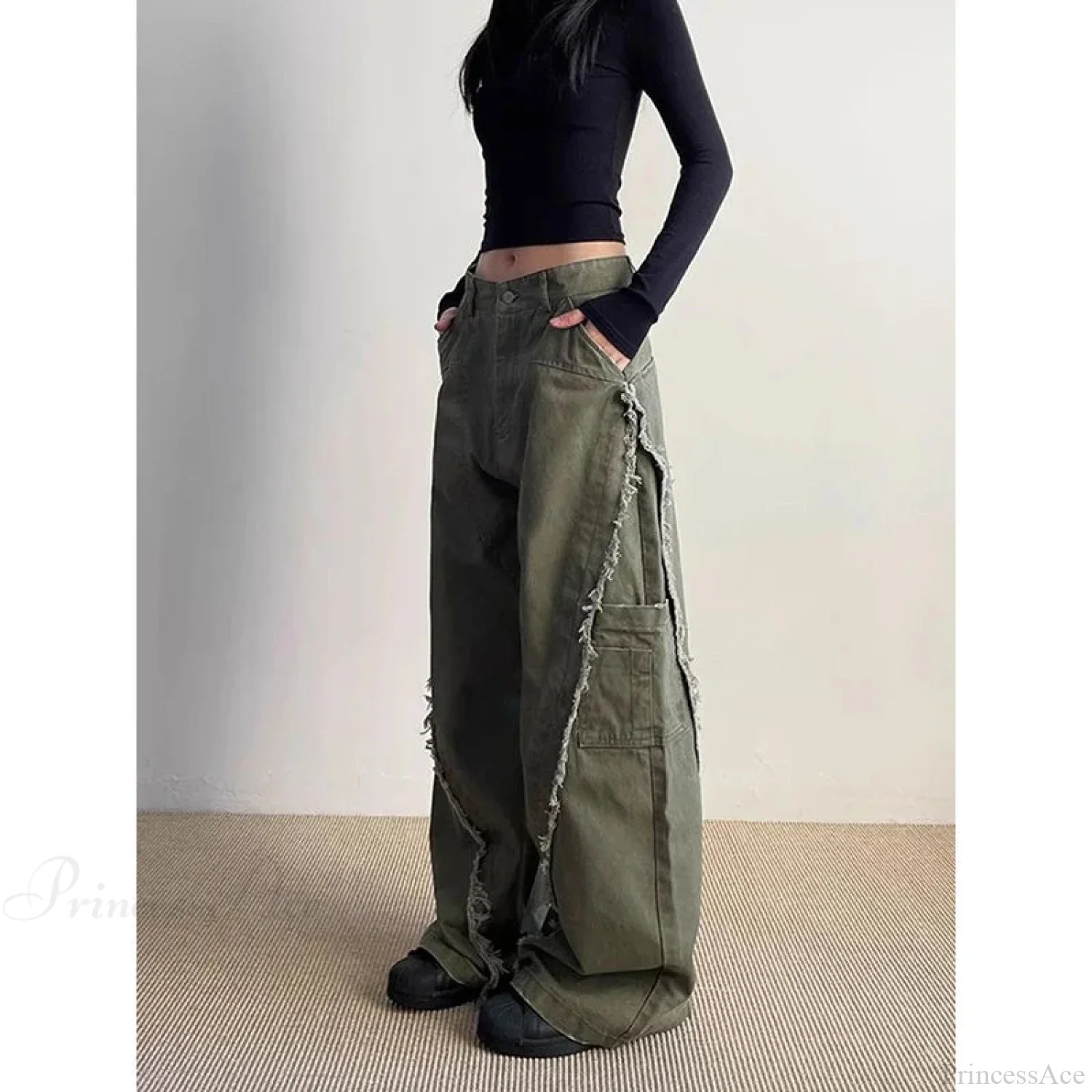 Dark Green Loose Denim Trouser - Image 4