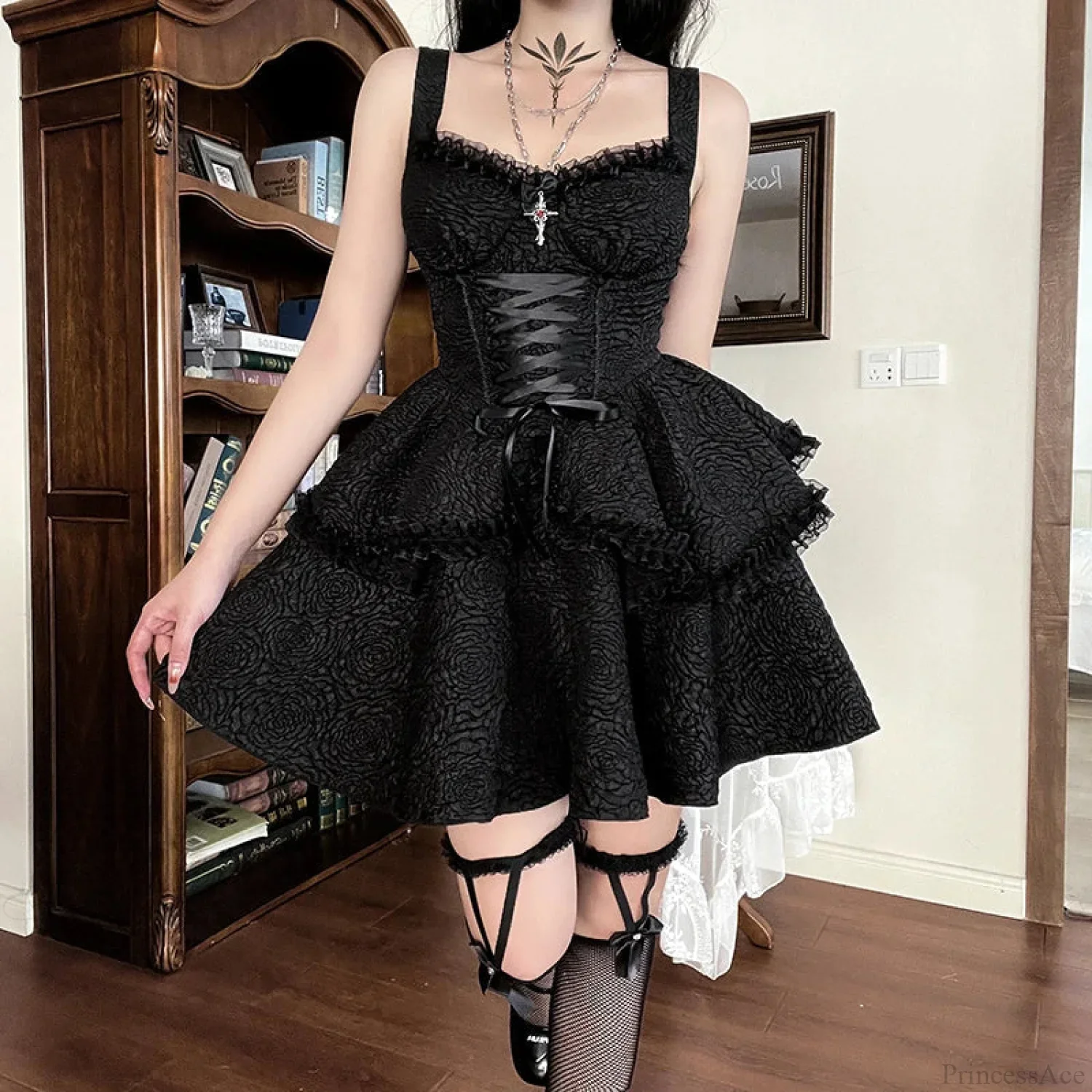 Dark Lace Trim Small Dress - Image 3