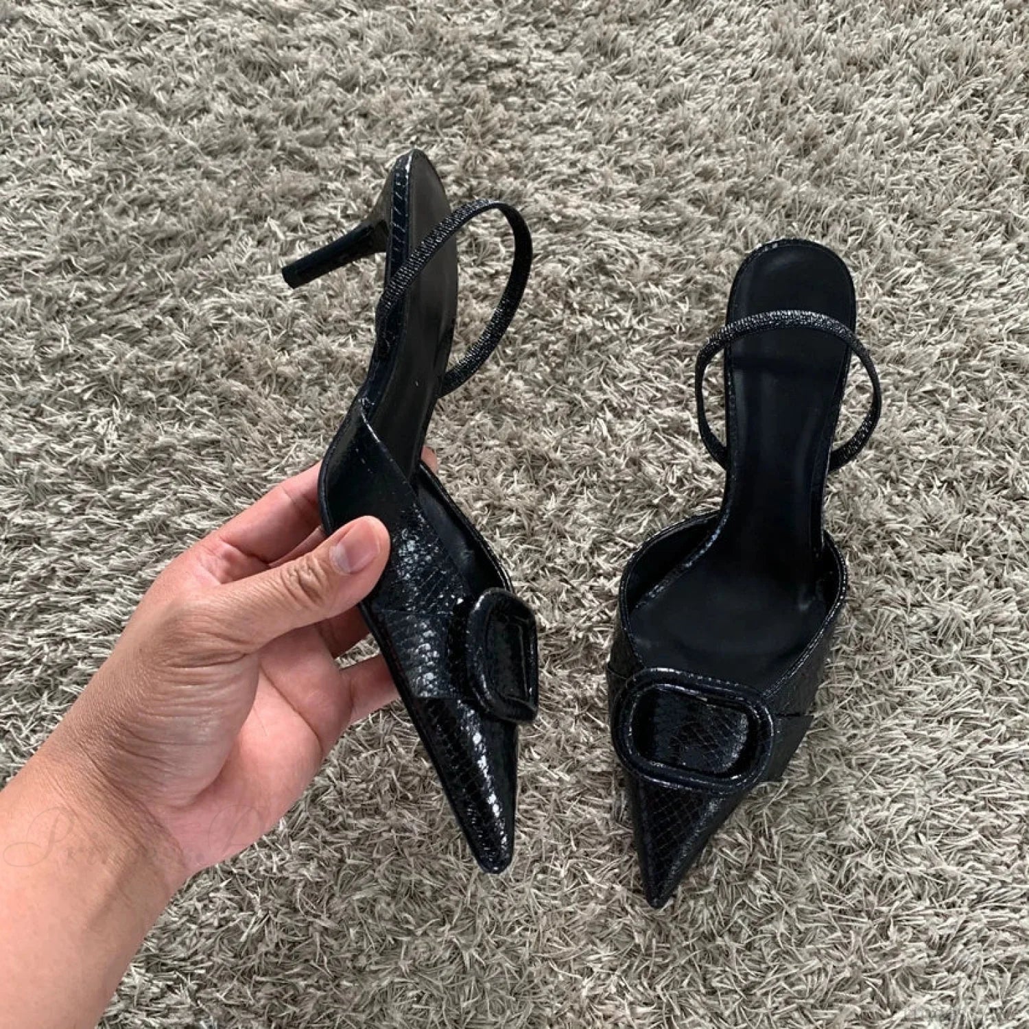 Dark Leather Pointed Toe Mysterious Stiletto - Image 4