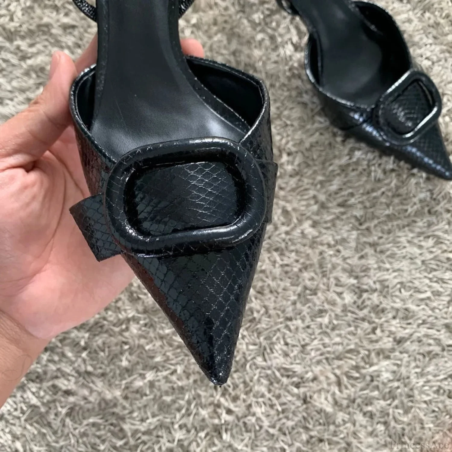 Dark Leather Pointed Toe Mysterious Stiletto - Image 5