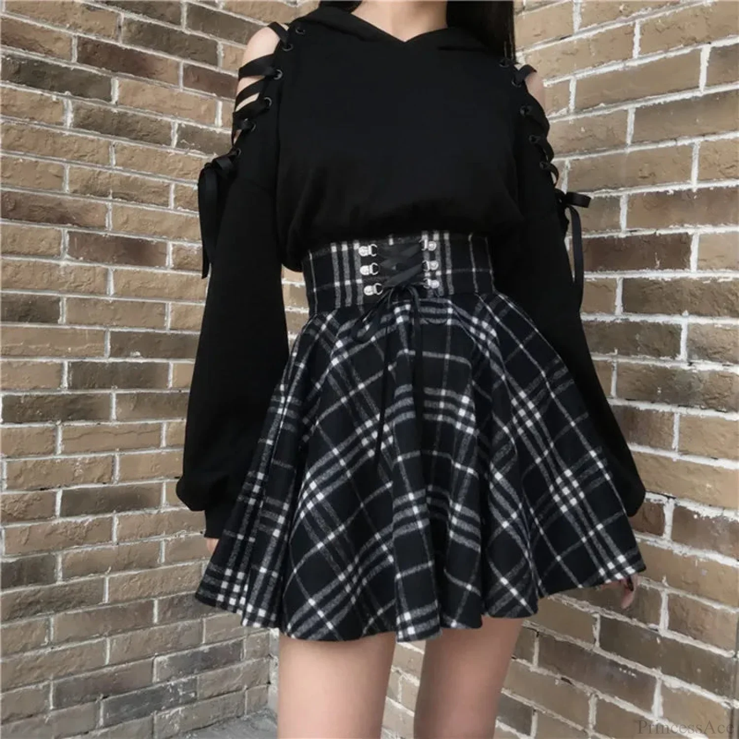 Dark Lolita Lace-up Wool Skirt - Image 2