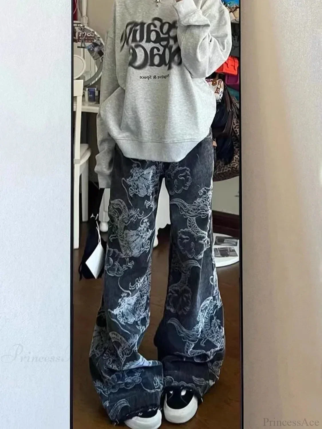 Dark Medieval Dragon Print Loose Trousers