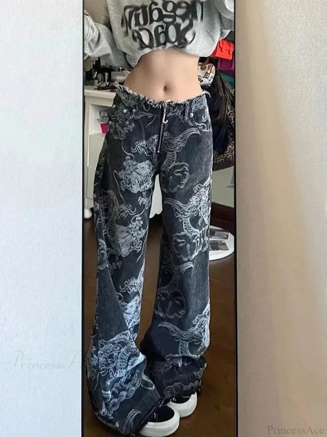 Dark Medieval Dragon Print Loose Trousers - Image 2
