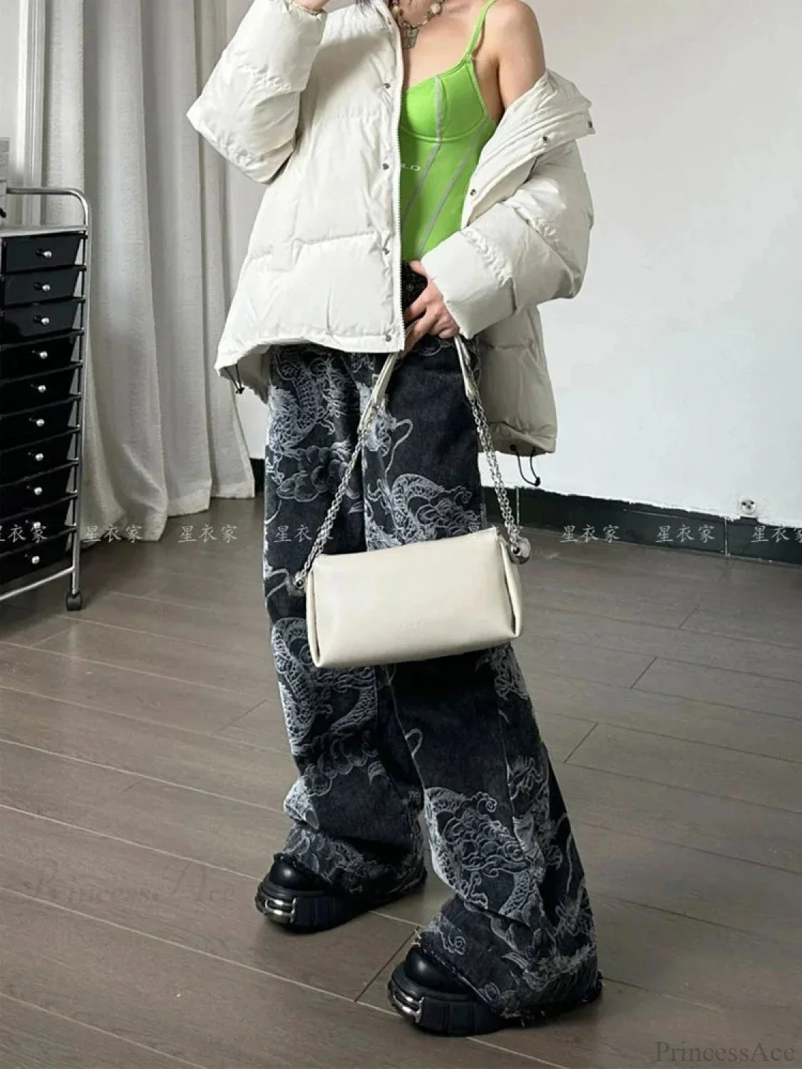 Dark Medieval Dragon Print Loose Trousers - Image 4