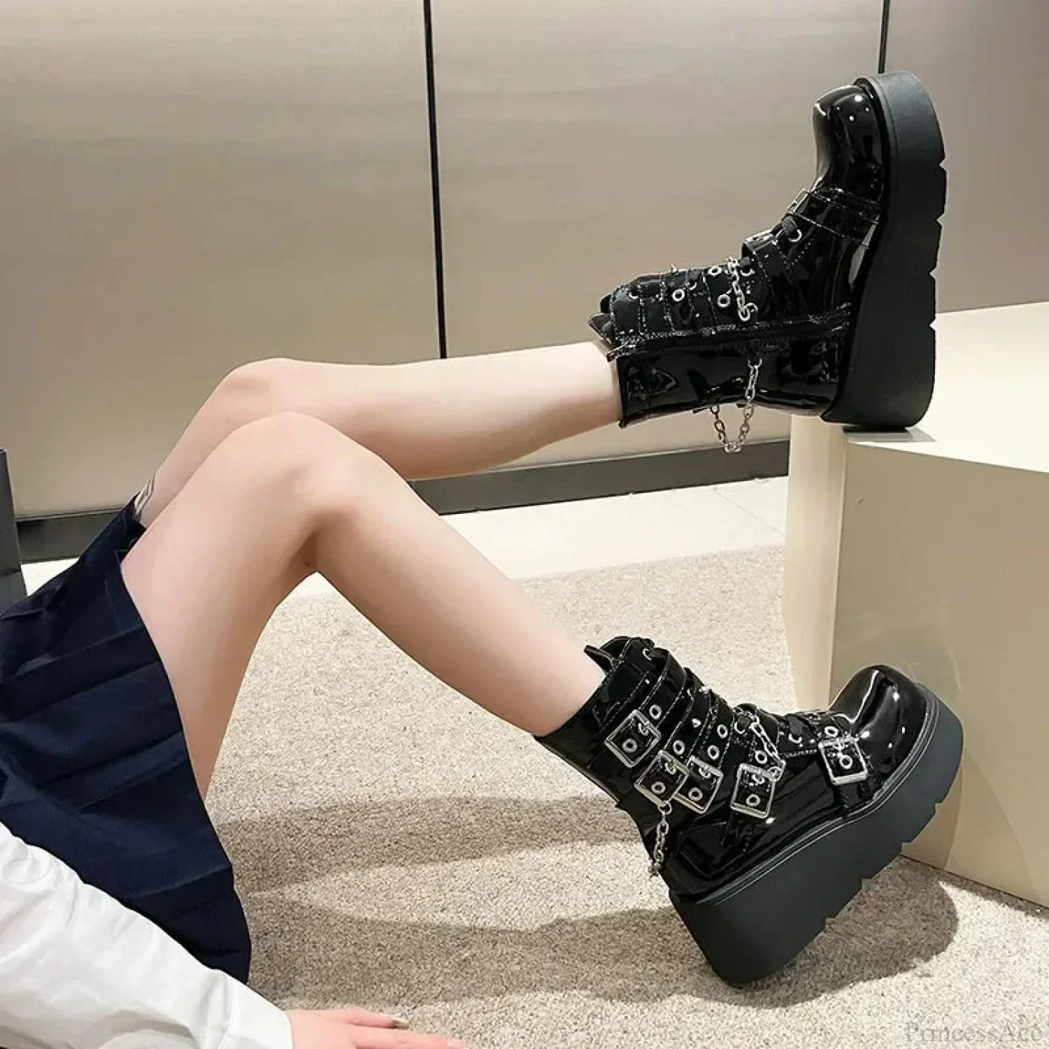 Dark Motorcycle Zip Tall Heel Platform Boot - Image 4