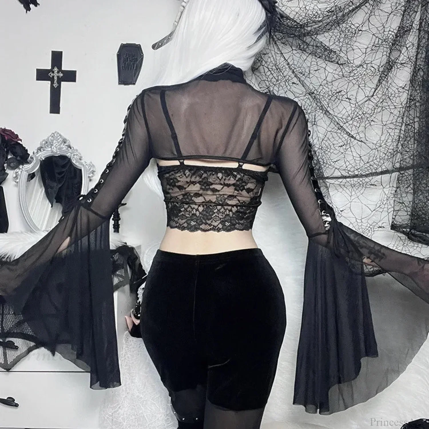 Dark Net Lace Up Flared Shirt - Image 4