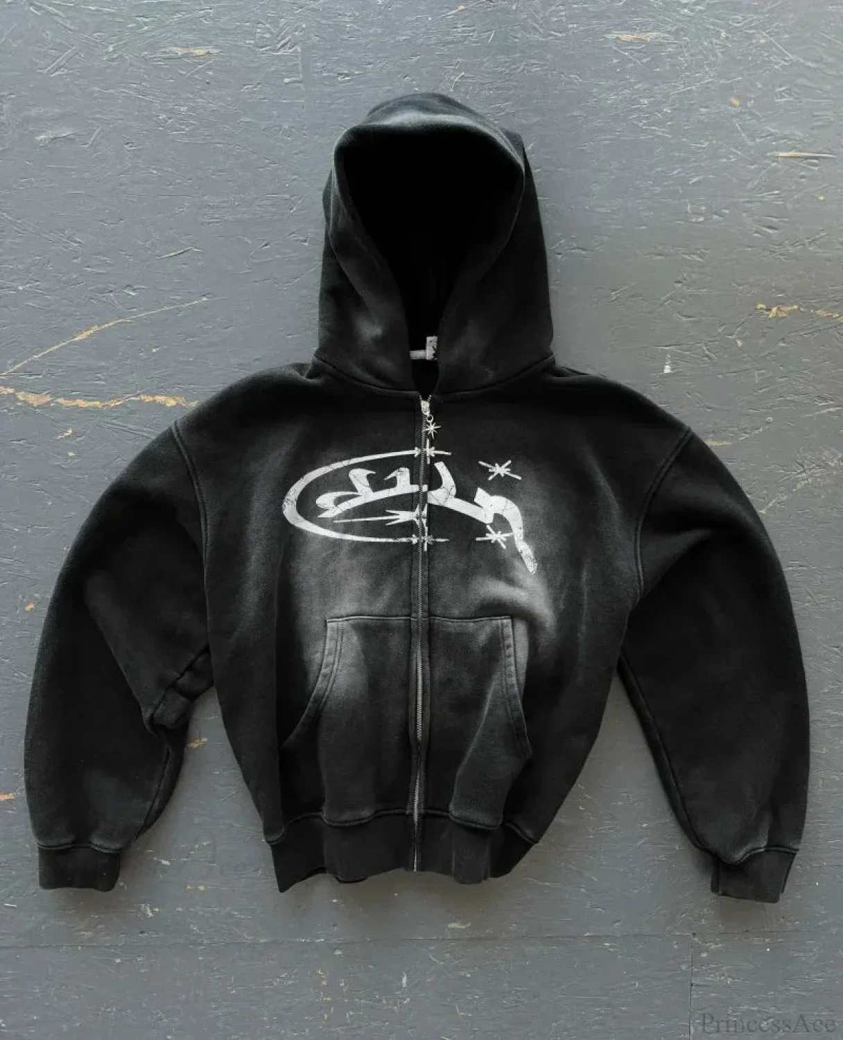 Dark Oversized Design Zip Hoodie - Image 14