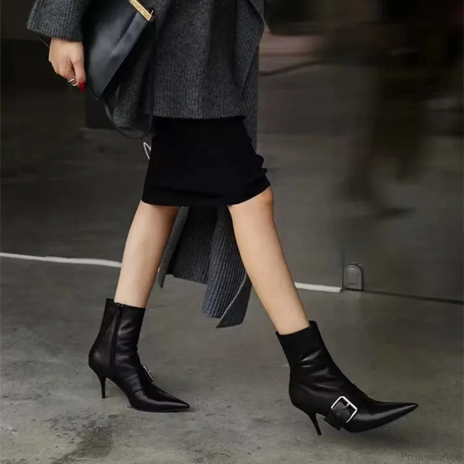Dark Patent Leather Gothic Dagger Ankle Boot - Image 3