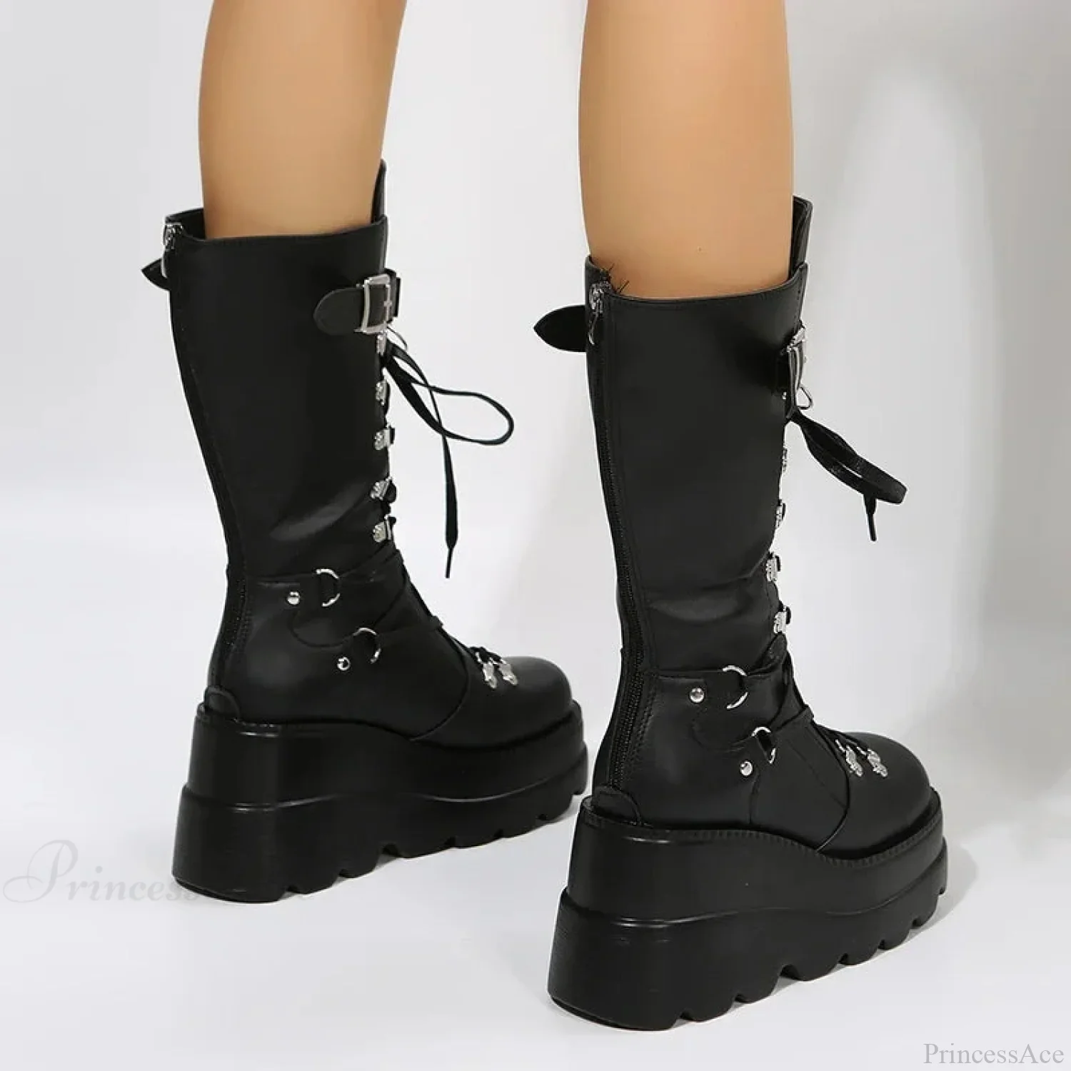 Dark Platform Motorcycle Rivet Battle Gothic Boot - Image 5