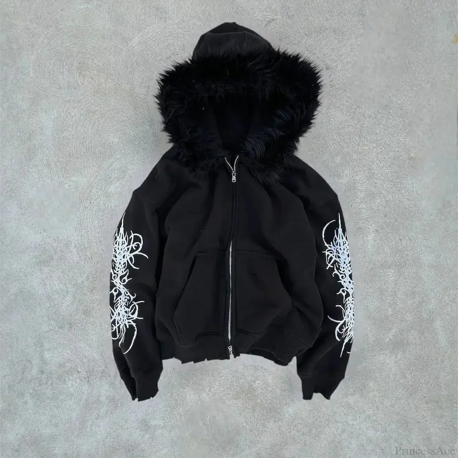 Dark Plush Furry Zip Hoodie - Image 2