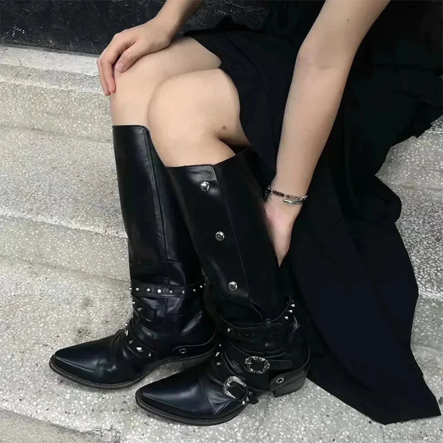 Dark Rebel Thigh High Gothic Motorbike Boot - Image 3