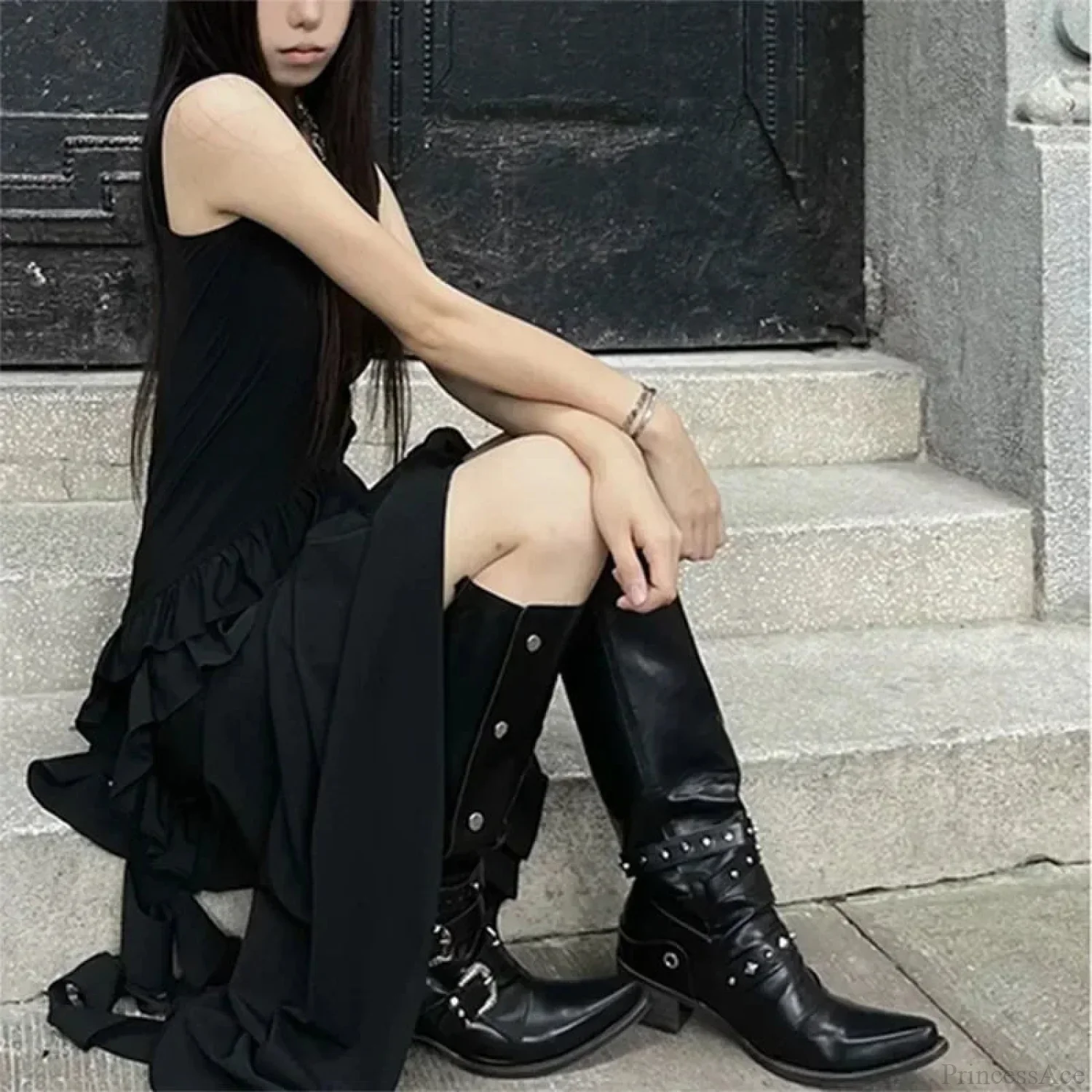Dark Rebel Thigh High Gothic Motorbike Boot - Image 4