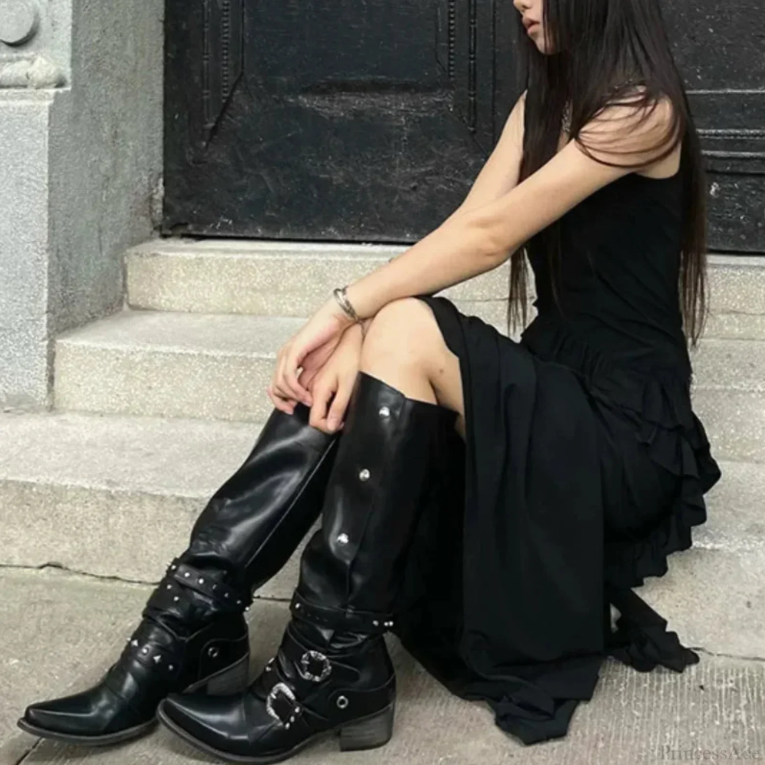 Dark Rebel Thigh High Gothic Motorbike Boot - Image 5