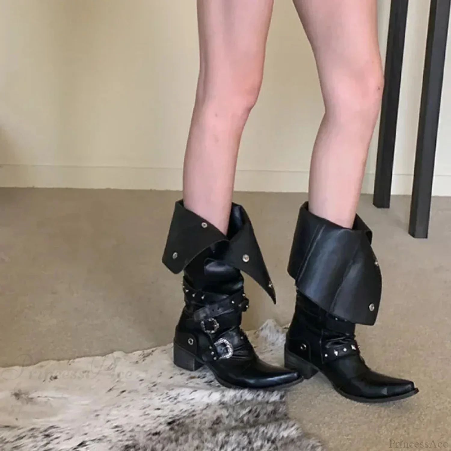 Dark Rebel Thigh High Gothic Motorbike Boot - Image 6