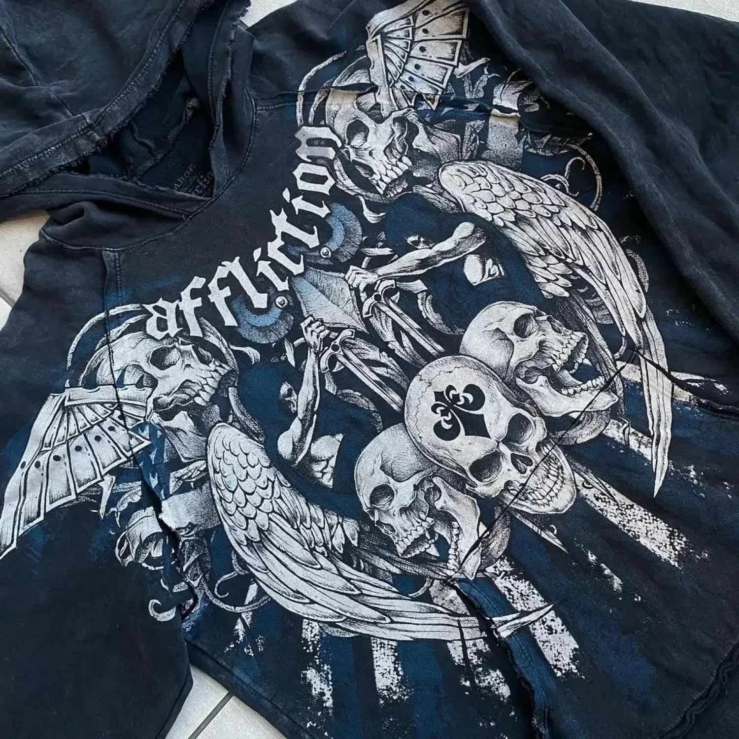 Dark Skull Print Baggy Hoodie - Image 2