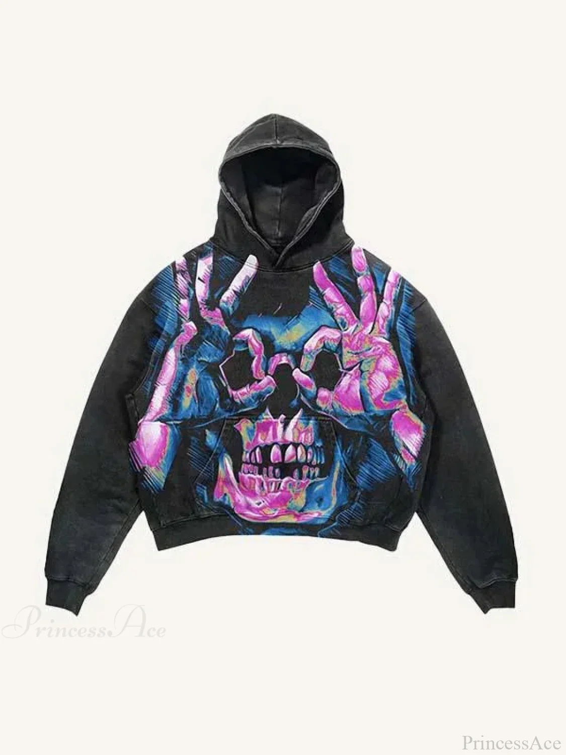 Dark Skull Print Oversized Hoodie - Image 2