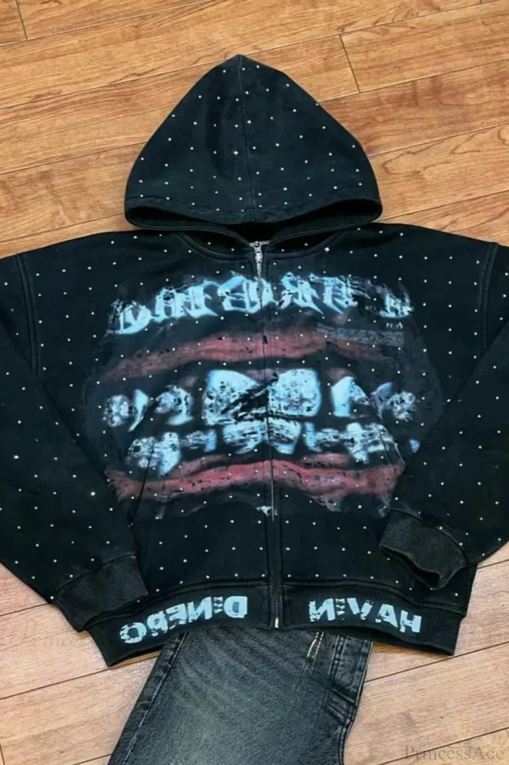 Dark Sparkling Sequin Zip Hoodie - Image 2