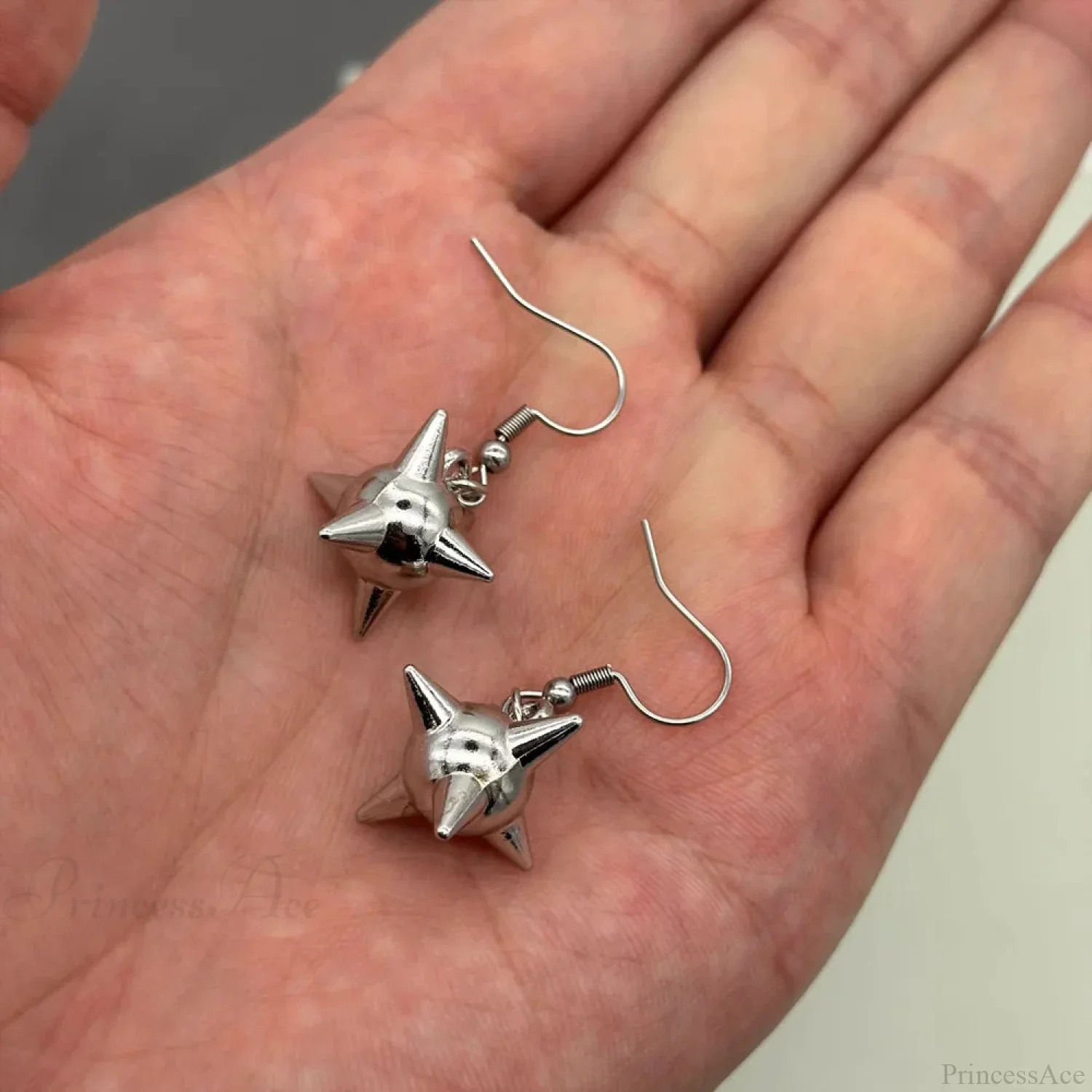 Dark Spiky Sphere Rivet Hoop Dangle Earring - Image 7