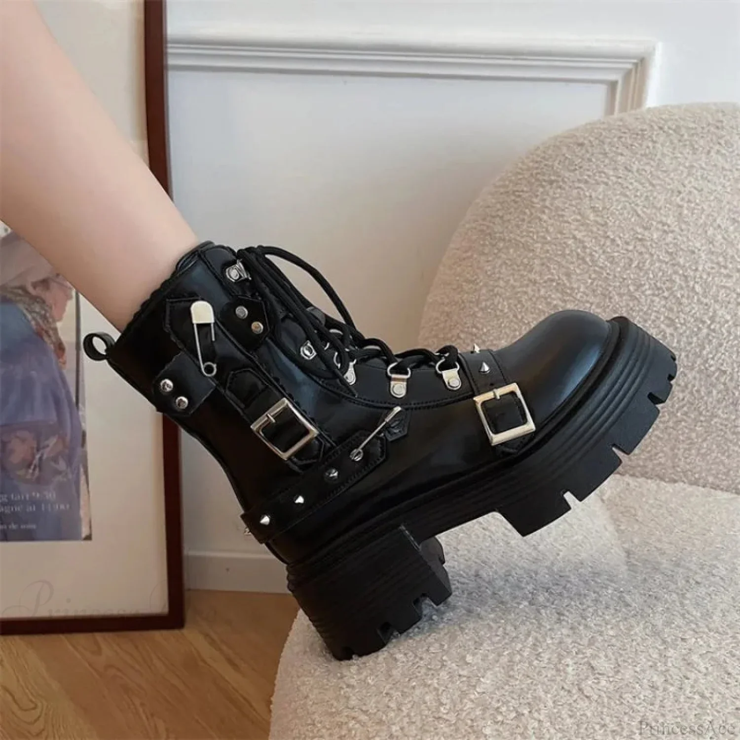 Dark Style Platform Mid-Calf Motorcycle Boot - Image 3
