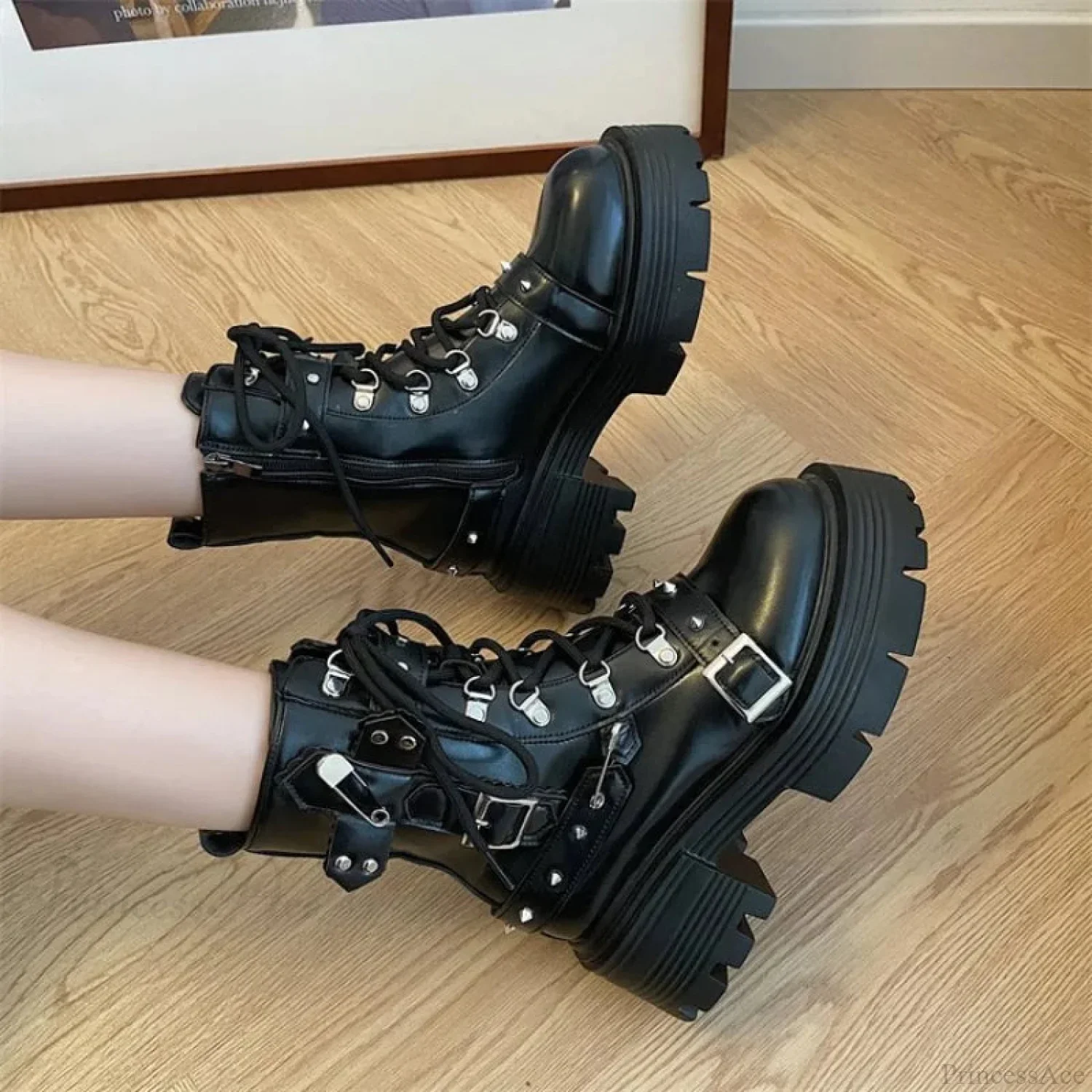 Dark Style Platform Mid-Calf Motorcycle Boot - Image 4