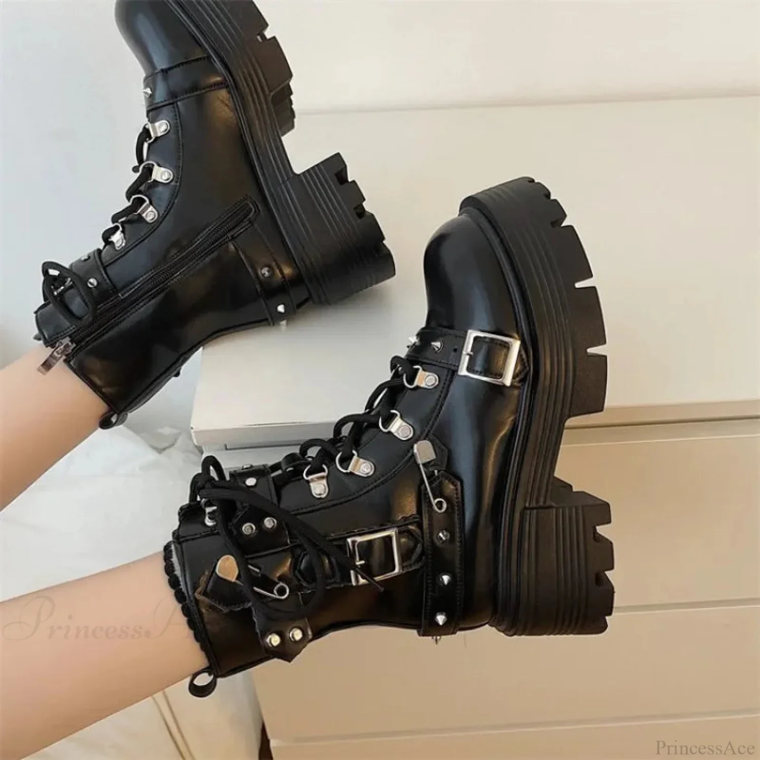 Dark Style Platform Mid-Calf Motorcycle Boot - Image 5