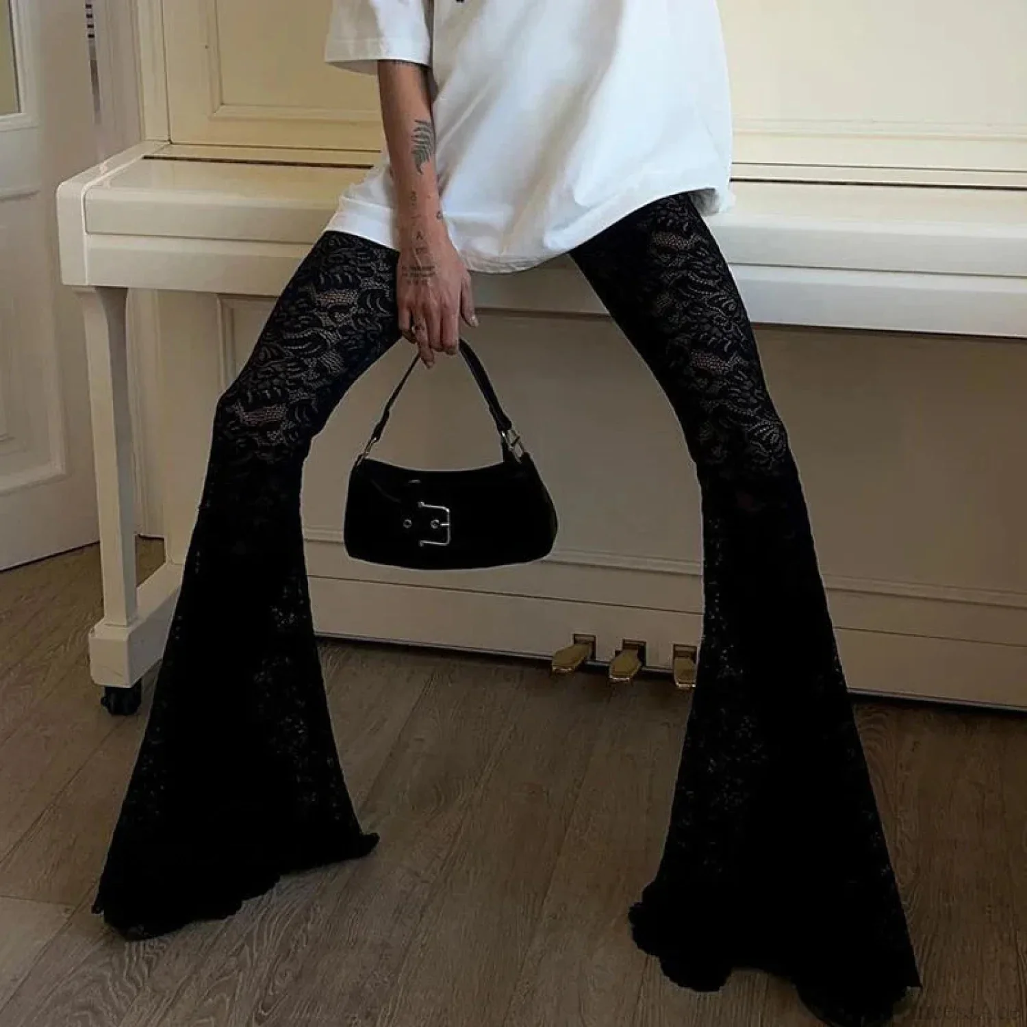 Dark Thin Lace Flared Pant - Image 2