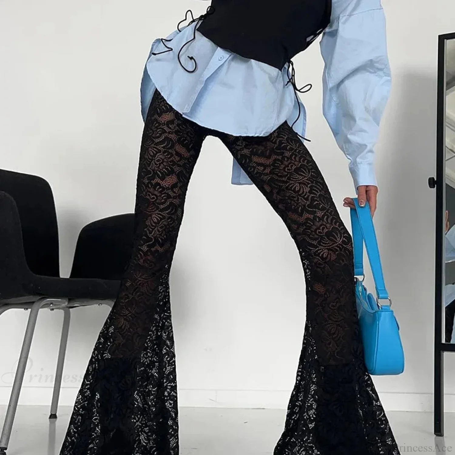 Dark Thin Lace Flared Pant - Image 4
