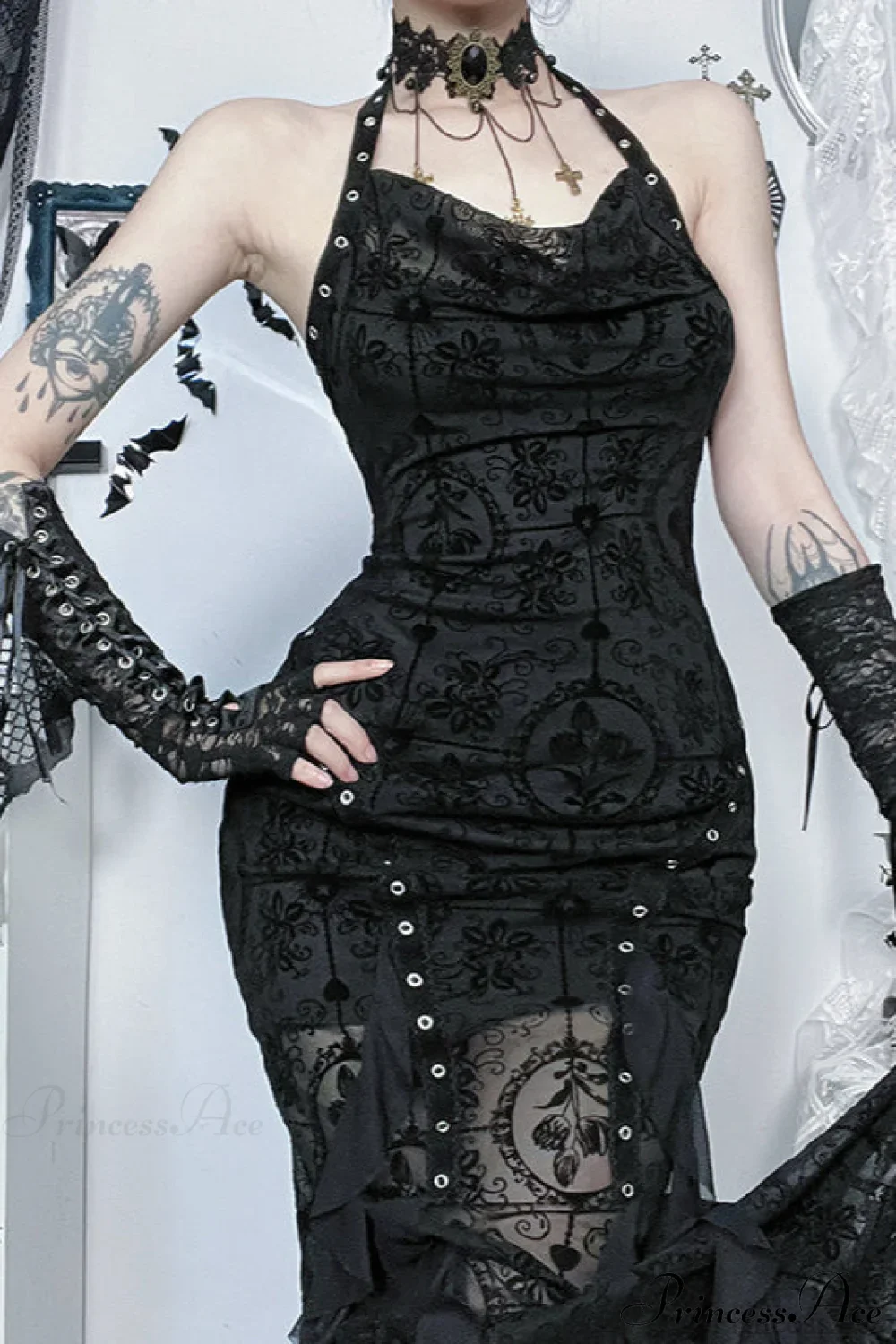 Dark Velvet Drape Gothic Dress - Image 2