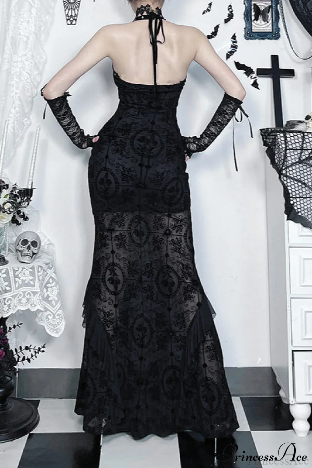 Dark Velvet Drape Gothic Dress - Image 4