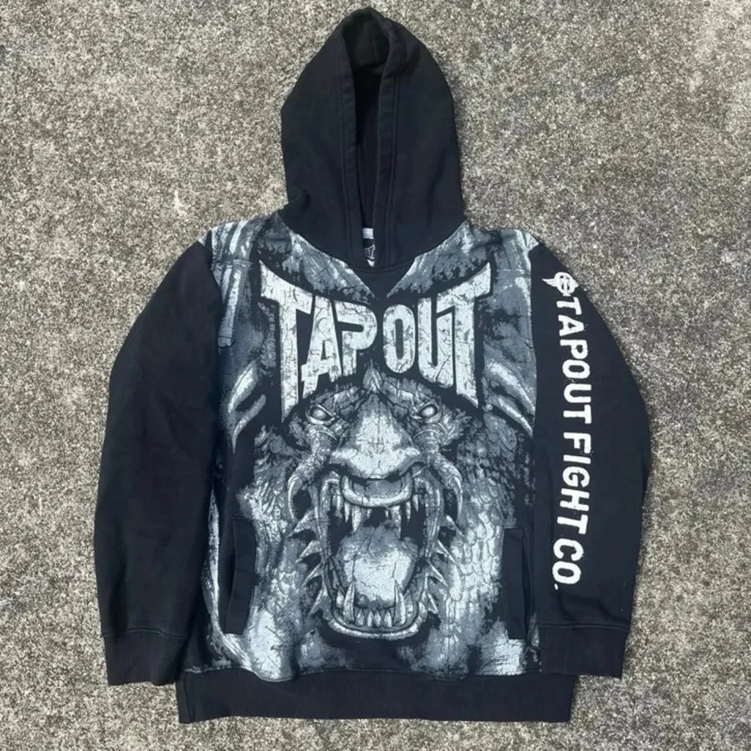 Dark Vintage Letter Print Zip Hoodie - Image 5