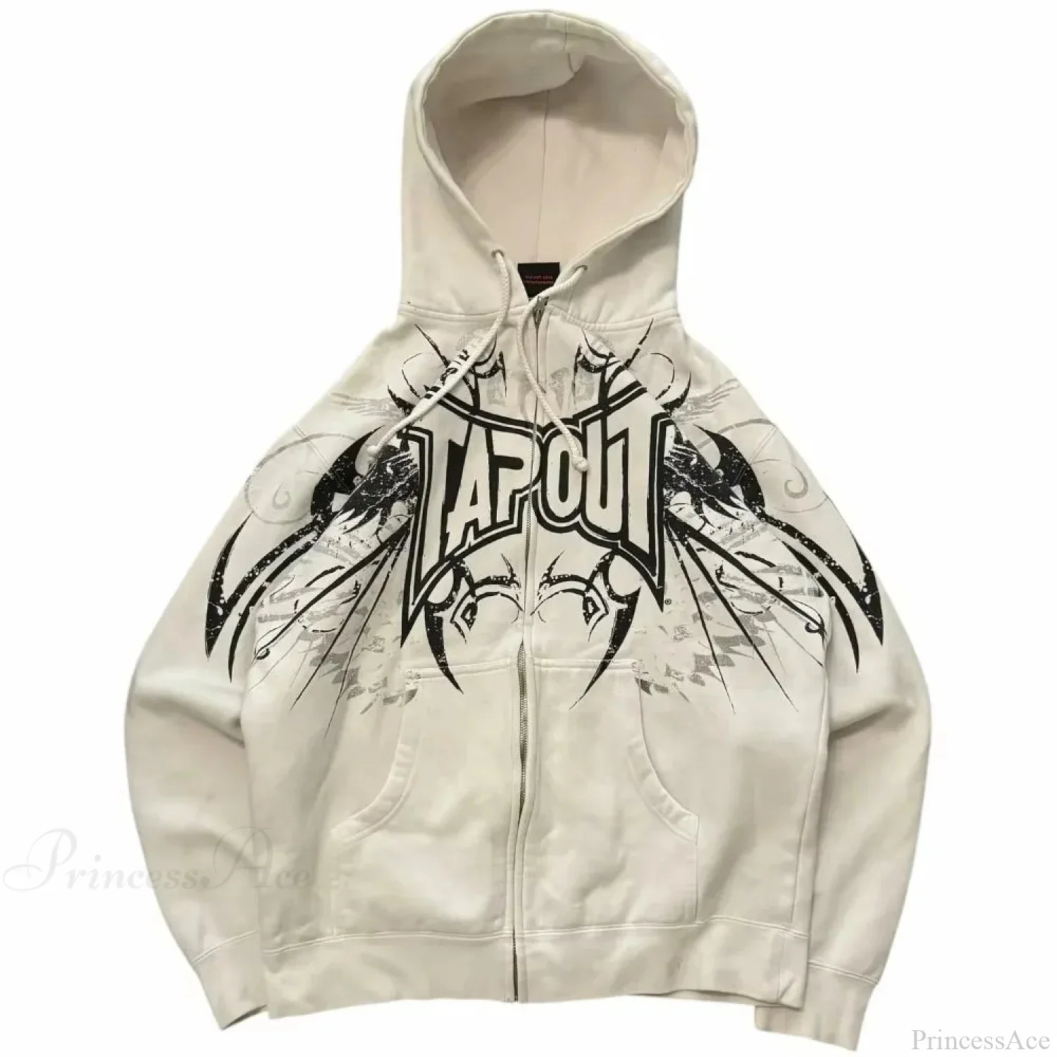 Dark Vintage Letter Zip Hoodie - Image 6
