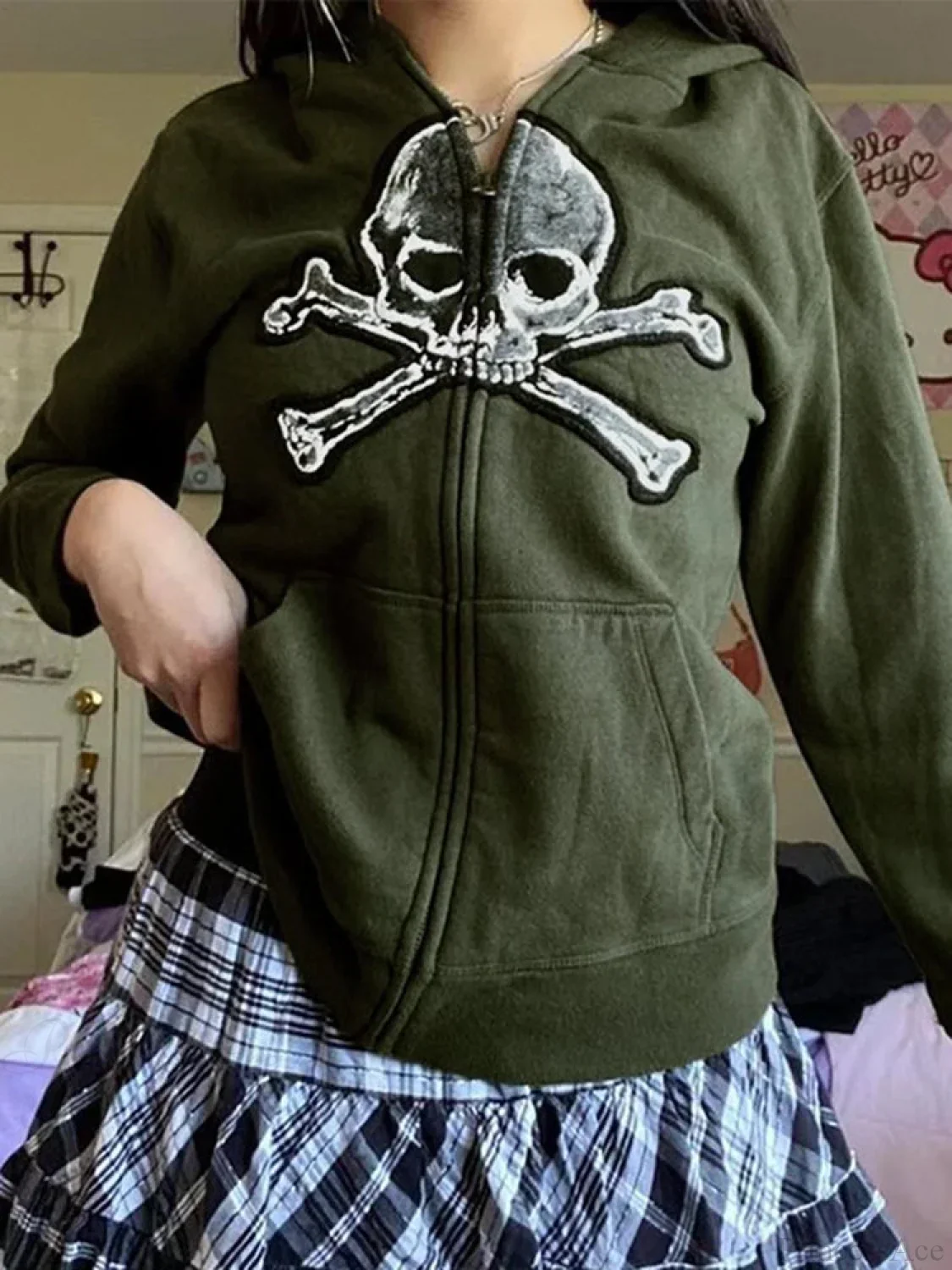 Dark Vintage Skull Zip Hoodie - Image 3