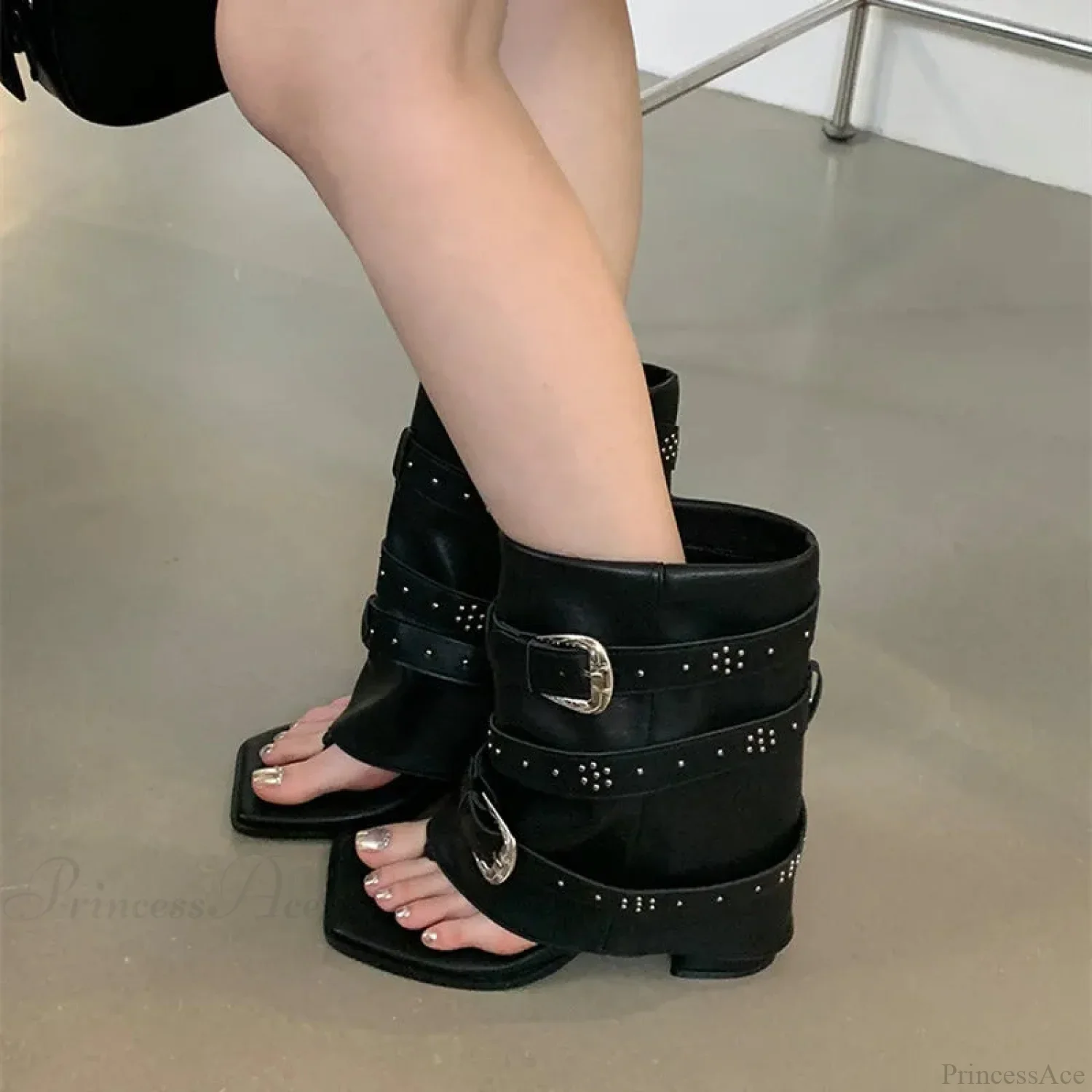 Dark Wedge Ankle Boot with Metal Clasp - Image 4
