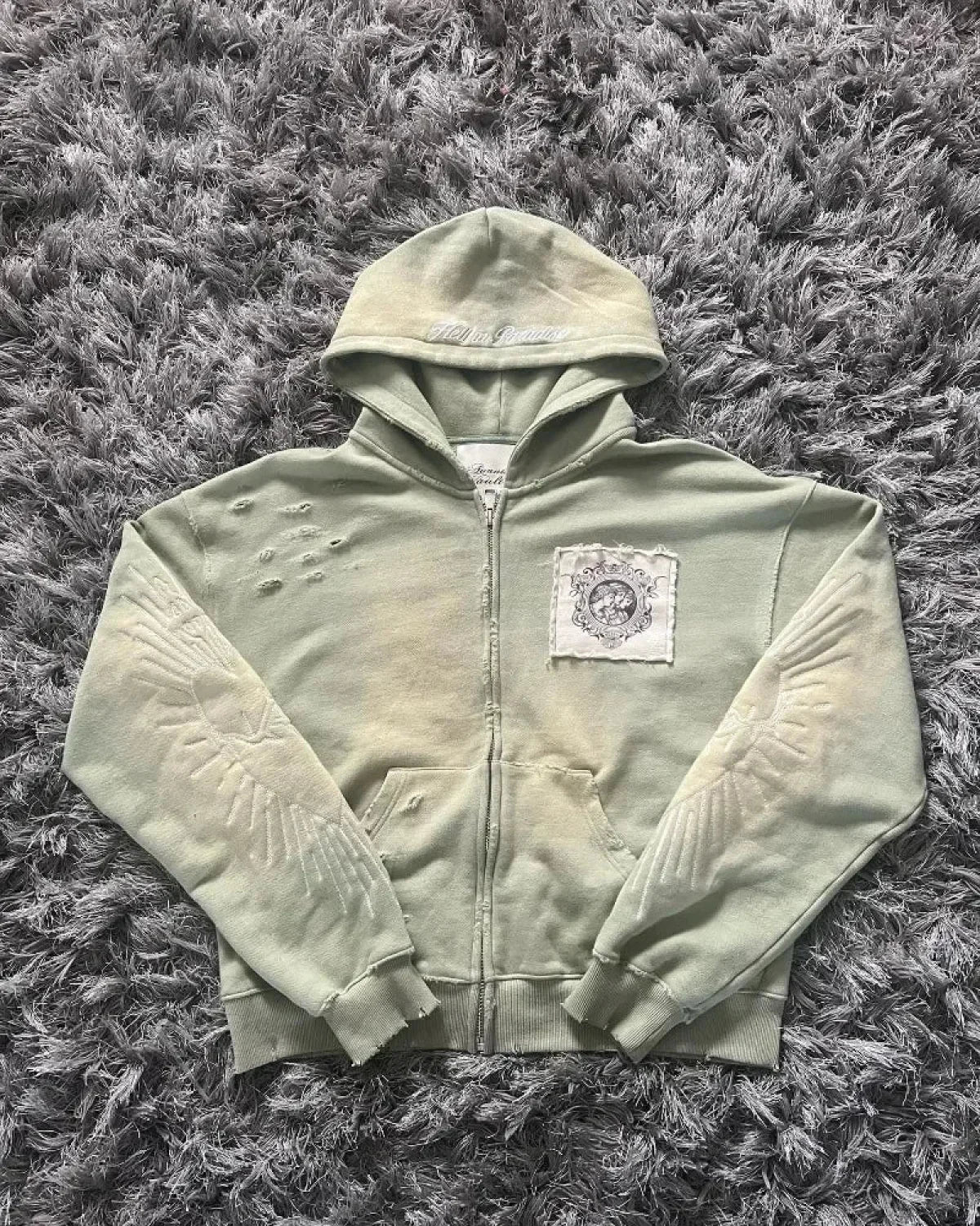 Dark Zipper Joined Vintage Hoodie - Image 3
