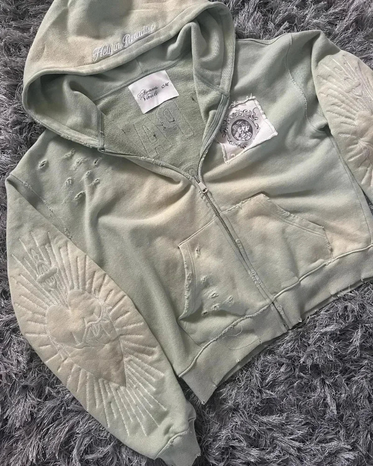 Dark Zipper Joined Vintage Hoodie - Image 5
