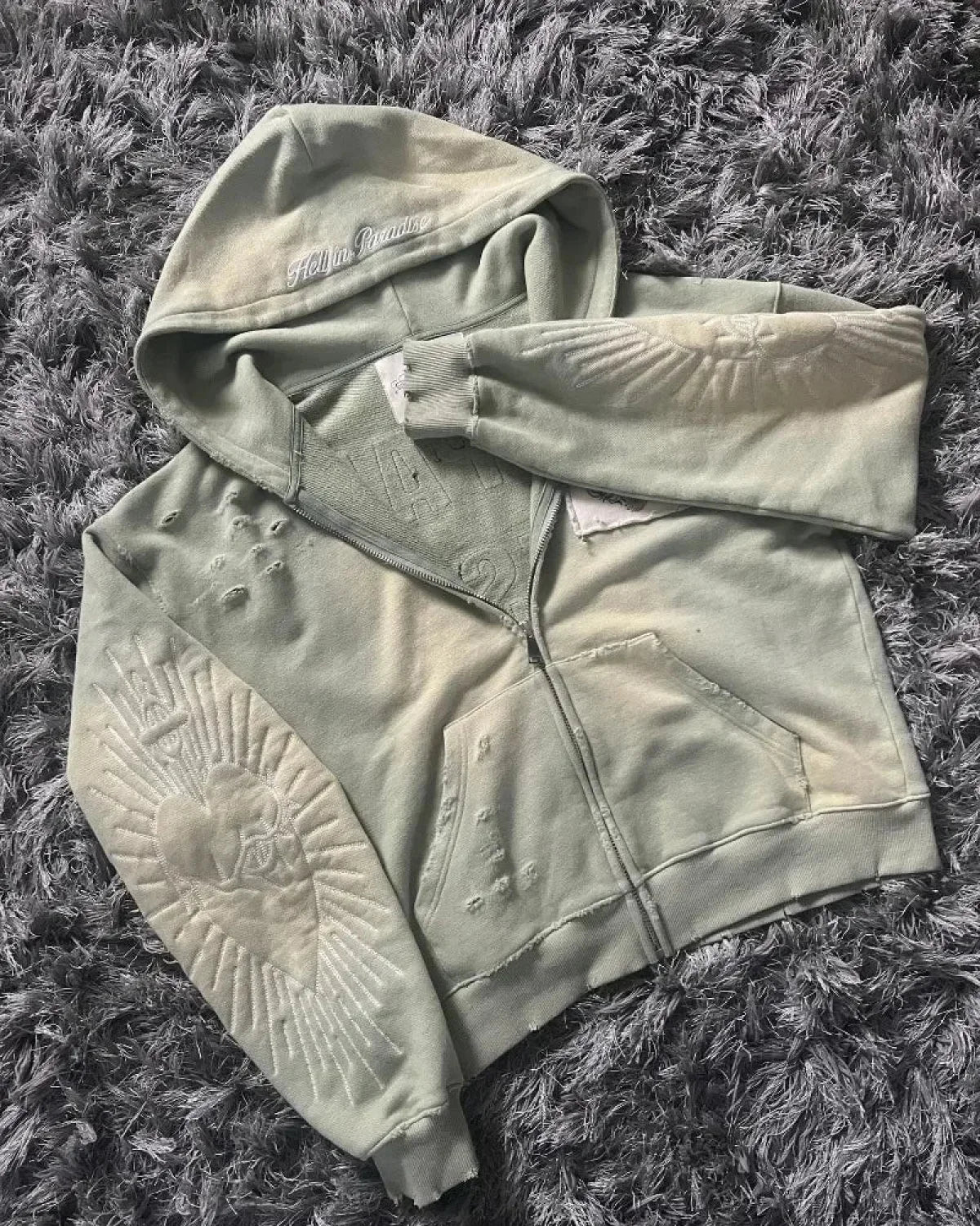 Dark Zipper Joined Vintage Hoodie - Image 6