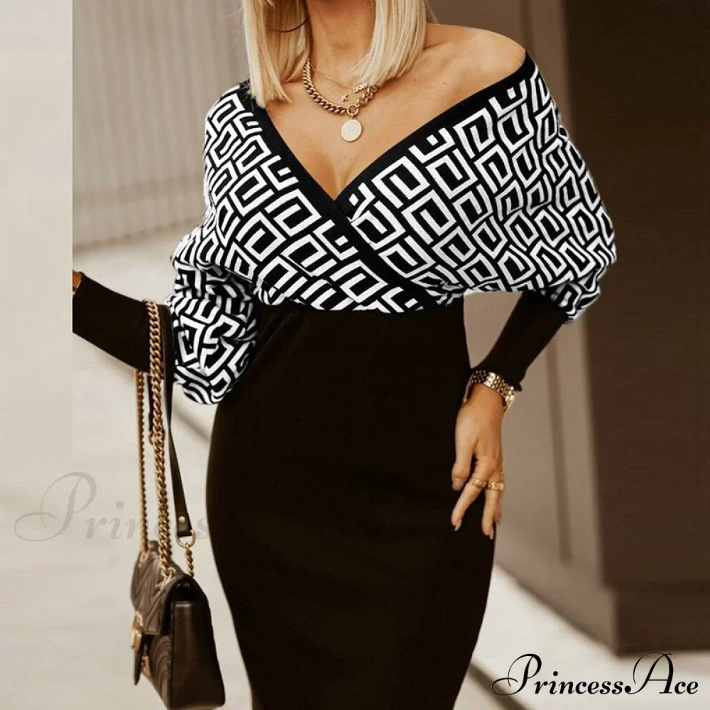 Deep - Party - V-Neck Plaid Gown Long Hip Streetwear Arm Spring Casual Autumn Gown Striped Vestidos - Image 10