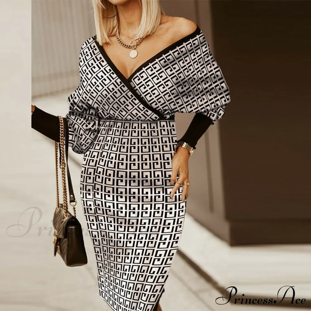 Deep - Party - V-Neck Plaid Gown Long Hip Streetwear Arm Spring Casual Autumn Gown Striped Vestidos - Image 11