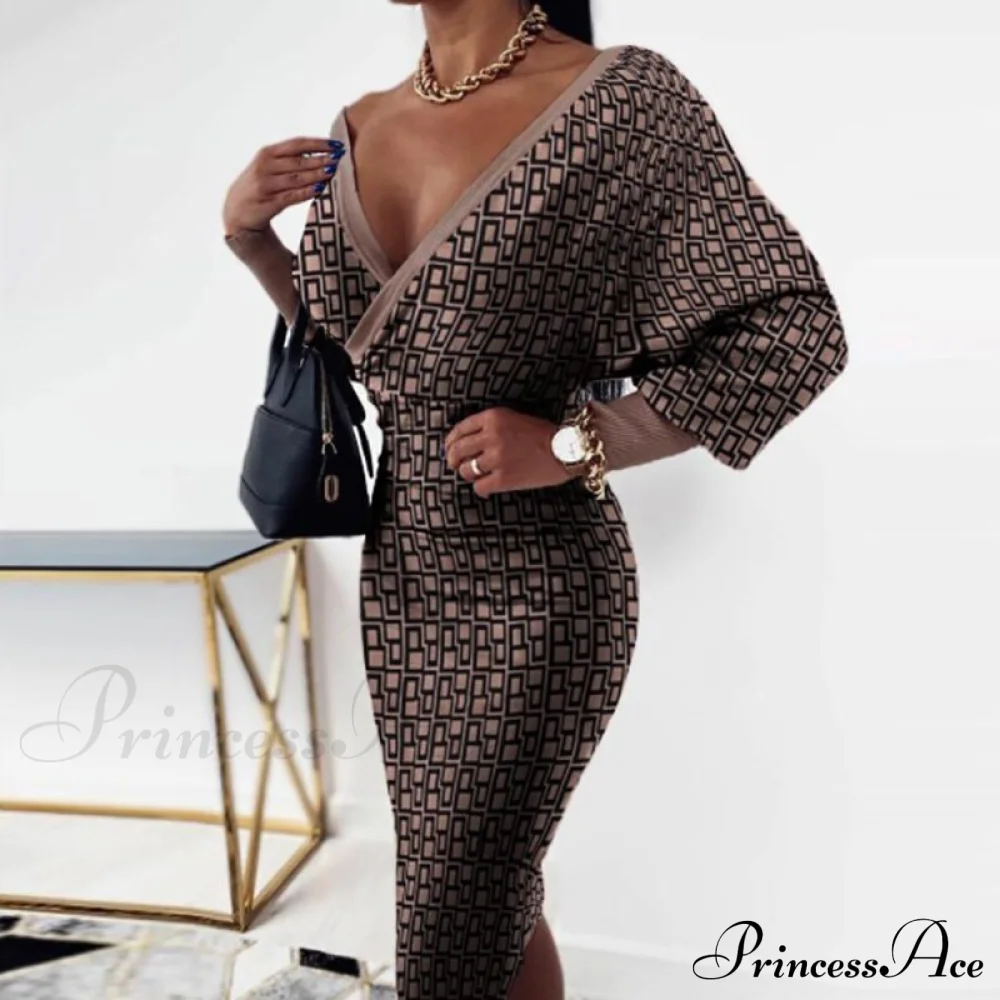 Deep - Party - V-Neck Plaid Gown Long Hip Streetwear Arm Spring Casual Autumn Gown Striped Vestidos - Image 6