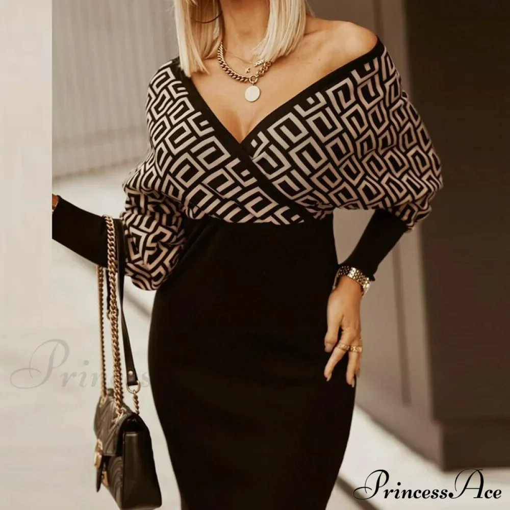 Deep - Party - V-Neck Plaid Gown Long Hip Streetwear Arm Spring Casual Autumn Gown Striped Vestidos - Image 7